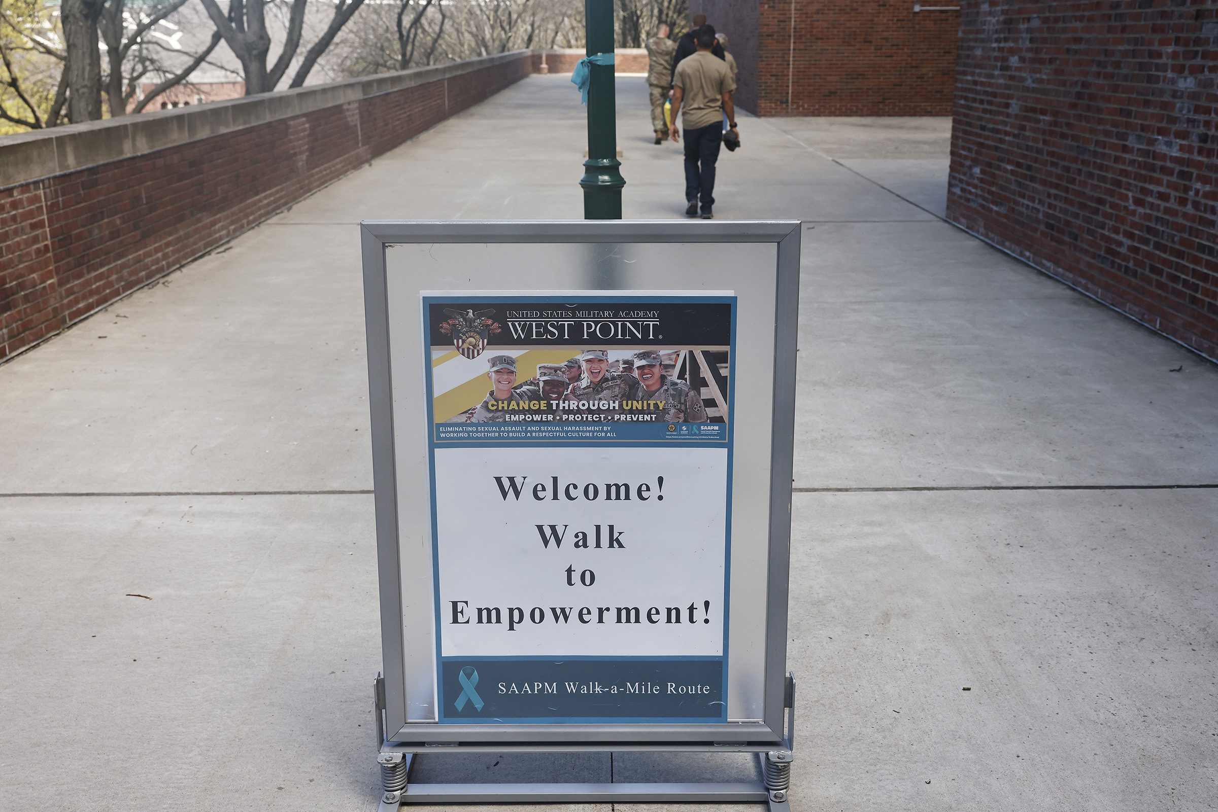 The West Point Sexual Harassment Assault Response Prevention (SHARP) team hosted the Walk A Mile in observance of Sexual Assault Awareness and Prevention Month (SAAPM) April 24 at the Beat Navy Tunnel and sidewalk area along Eisenhower Hall. Throughout the day, the community also wore denim as it is Demin Day, which supports sexual assault survivors.  (Photo by Eric S. Bartelt/USMA PAO)