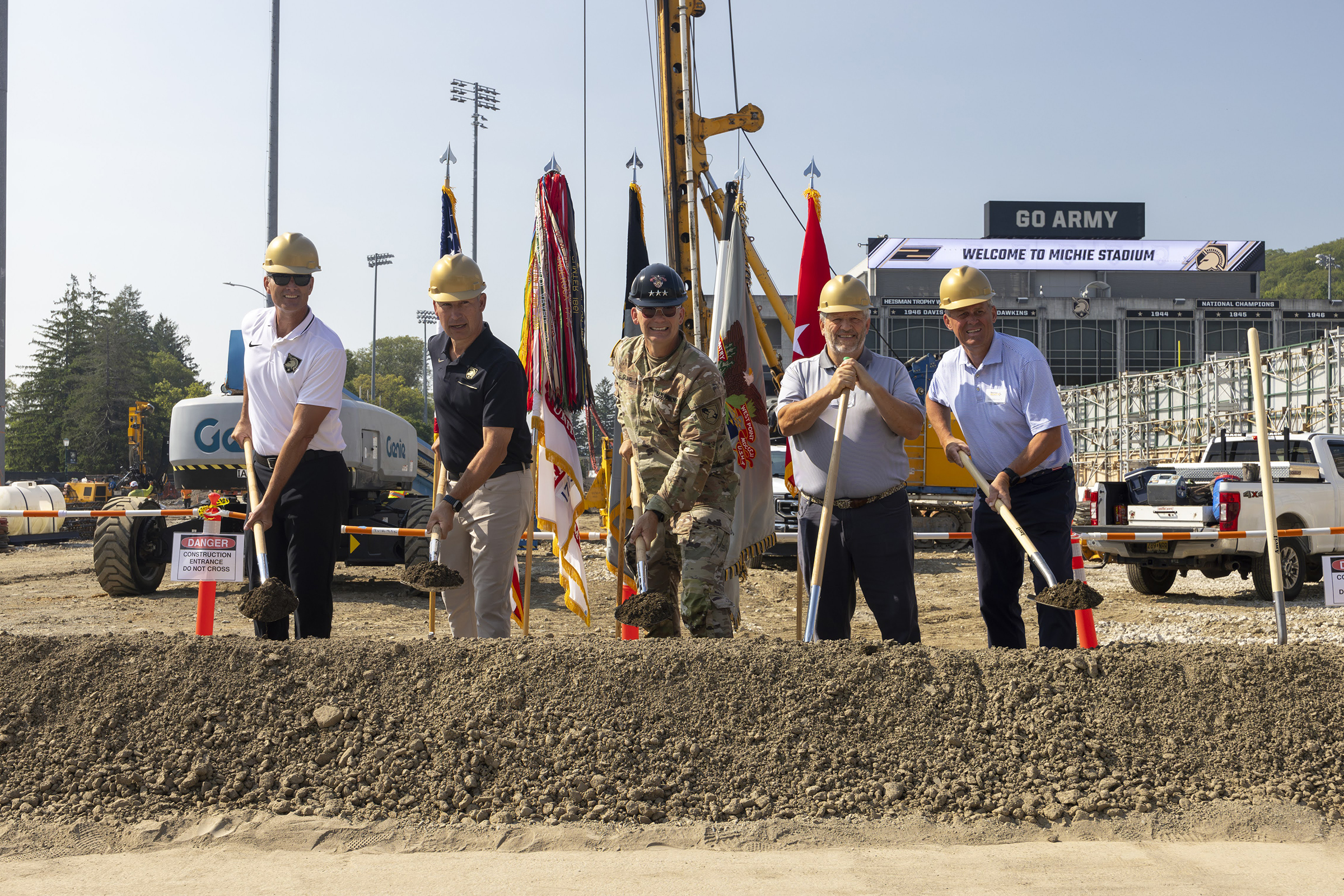 The Army West Point Athletics Association (AWPAA) and the West Point Association of Graduates (WPAOG) held a special ceremony to commemorate the groundbreaking of the Michie Stadium Preservation Project on Aug. 14 at Michie Stadium.  (Photo by Christopher Hennen/USMA PAO)