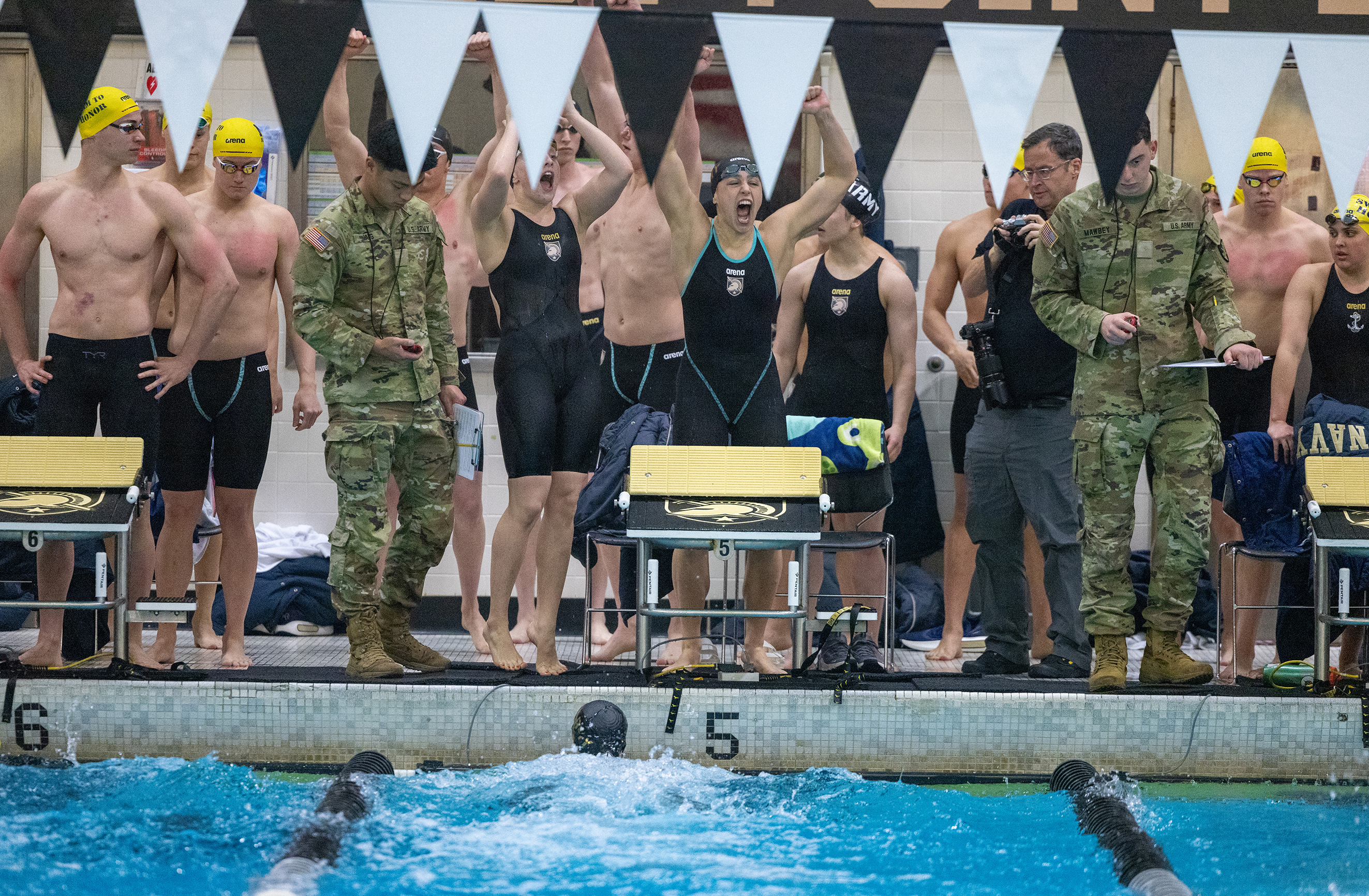 Army faced Navy in Swimming and Diving on Dec. 5 at Crandall Pool. The Army men's and women's teams swept the meet over Navy for the first time since 1988 to earn the 'Star.'  (Photo by Eric S. Bartelt/USMA PAO)