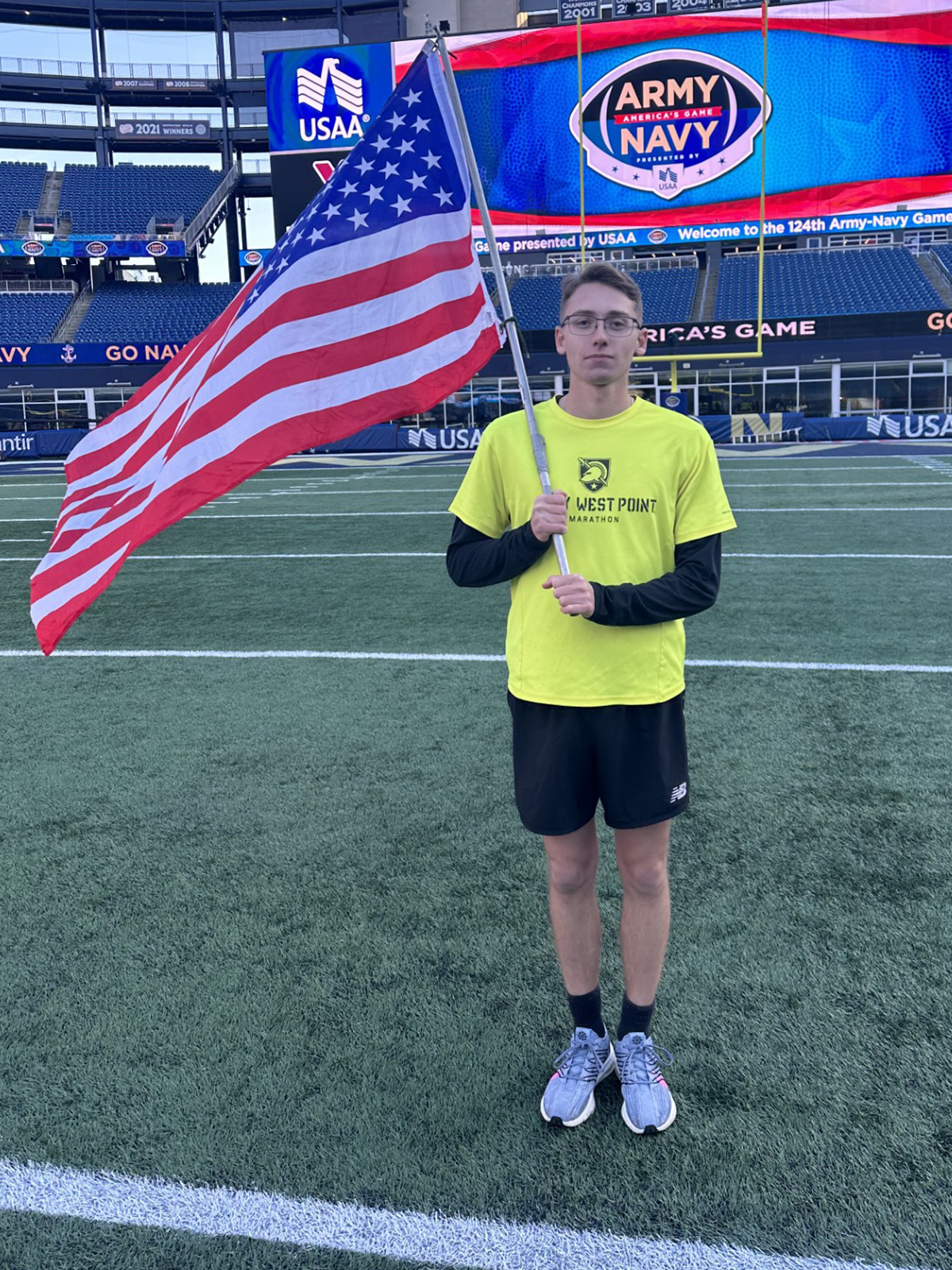 The approximately 300-mile journey of the Army-Navy Ball Run begins Wednesday, Dec. 11, in front of Quarters 100 of U.S. Military Academy Superintendent Lt. Gen. Steven Gilland’s home. Eighteen members of the Army West Point Marathon Team will step off to cheers from the West Point community and Corps of Cadets to deliver the Army-Navy gameday ball to Northwest Stadium, home of the NFL’s Washington Commanders, in Landover, Md., on Saturday, Dec. 14, for the 125th iteration of the Army-Navy Game.  (Photo cou