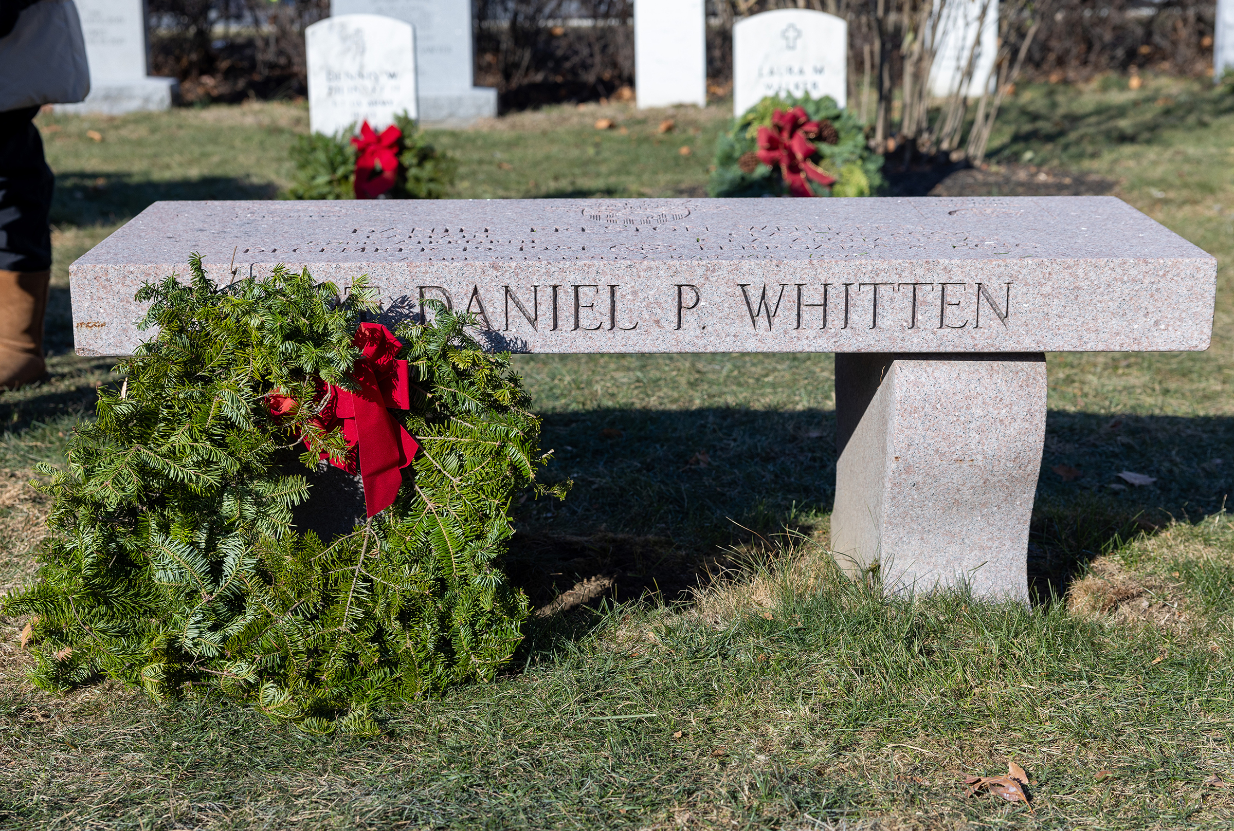 Several hundred volunteers took part in placing 7,350 wreaths throughout the West Point Cemetery during the 15th annual Wreaths Across America on Dec. 7.  (Photo by Eric S. Bartelt/USMA PAO)