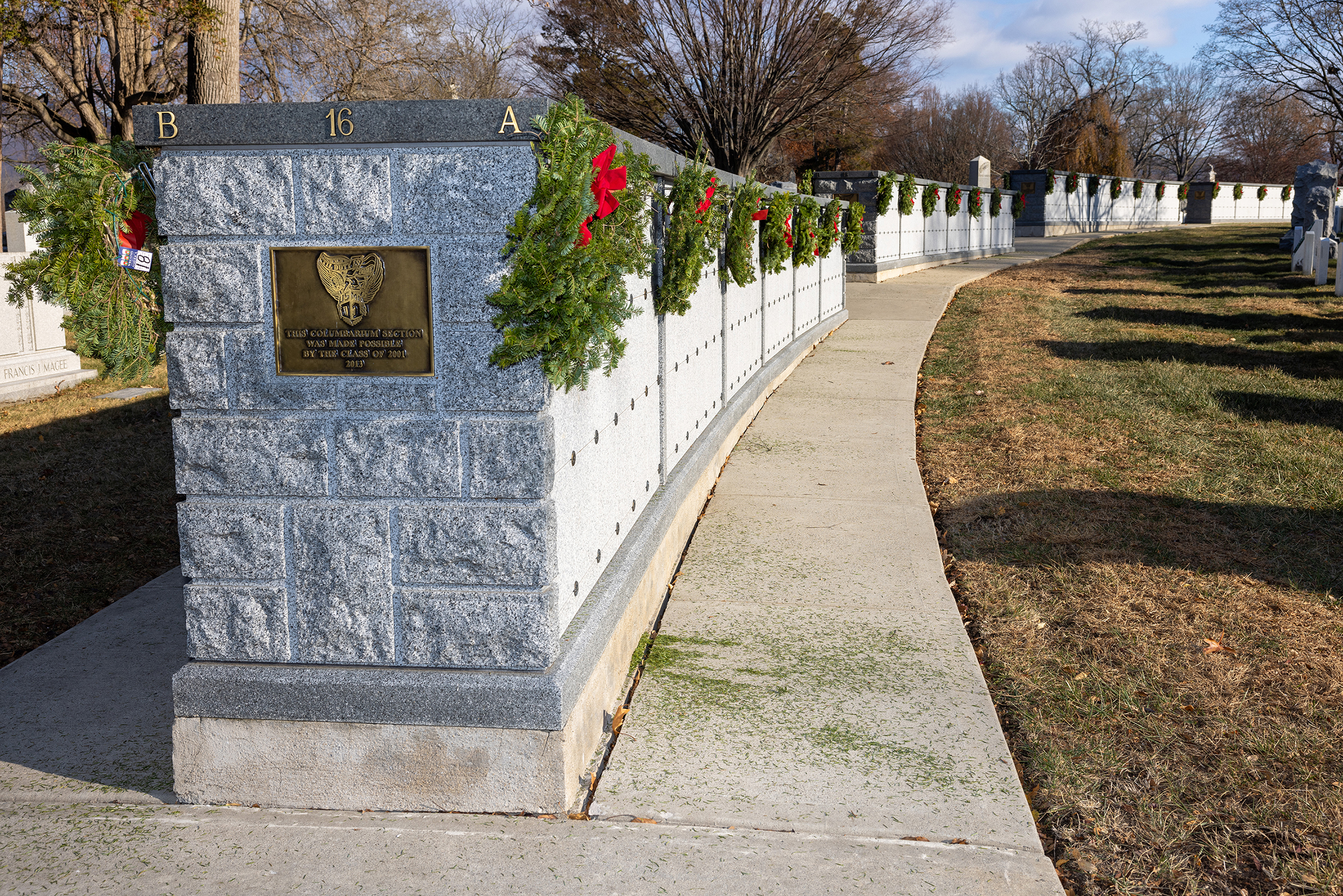 Several hundred volunteers took part in placing 7,350 wreaths throughout the West Point Cemetery during the 15th annual Wreaths Across America on Dec. 7.  (Photo by Eric S. Bartelt/USMA PAO)