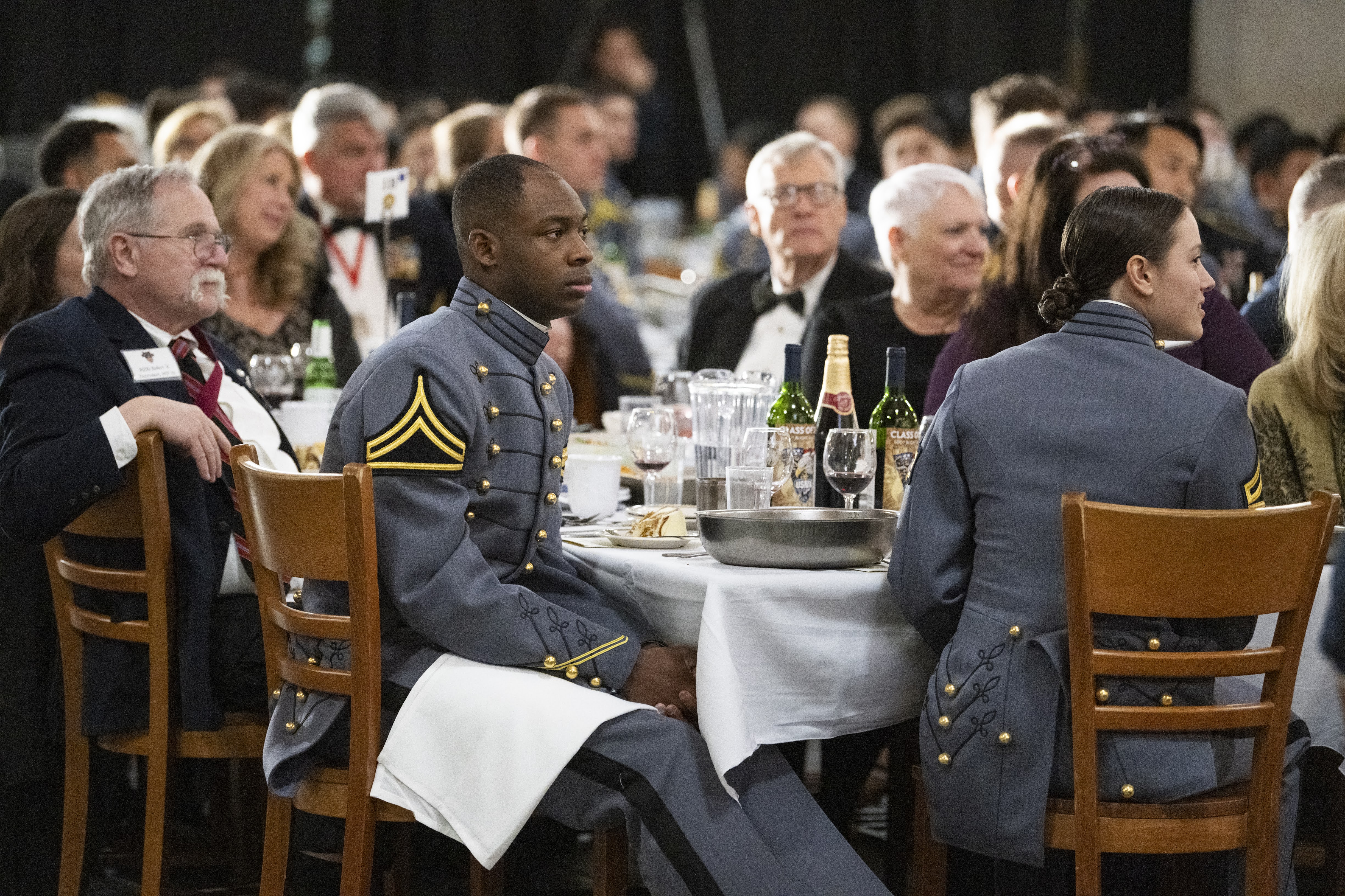 The Cadets of the Class of 2025 celebrate the 500th Night Banquet with Lieutenant General Mark P. Hertling, USA, Retired (USMA Class of 1975) in Washington Hall, Cadet Mess Hall at West Point, New York on January 20, 2024.  (U.S. Army Photo by John Pellino/USMA)
