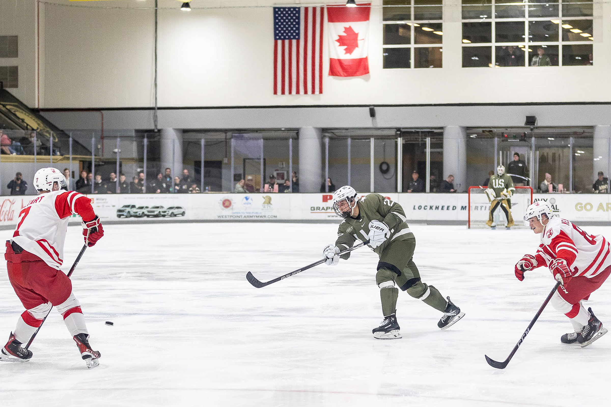 Army West Point hockey (7-17-1 overall, 5-12-1 Atlantic Hockey) defeated its international rival Royal Military College of Canada, 6-1, on Jan. 28 at Tate Rink.  (Photo by Class of 2025 Cadet Matthew Griffin)