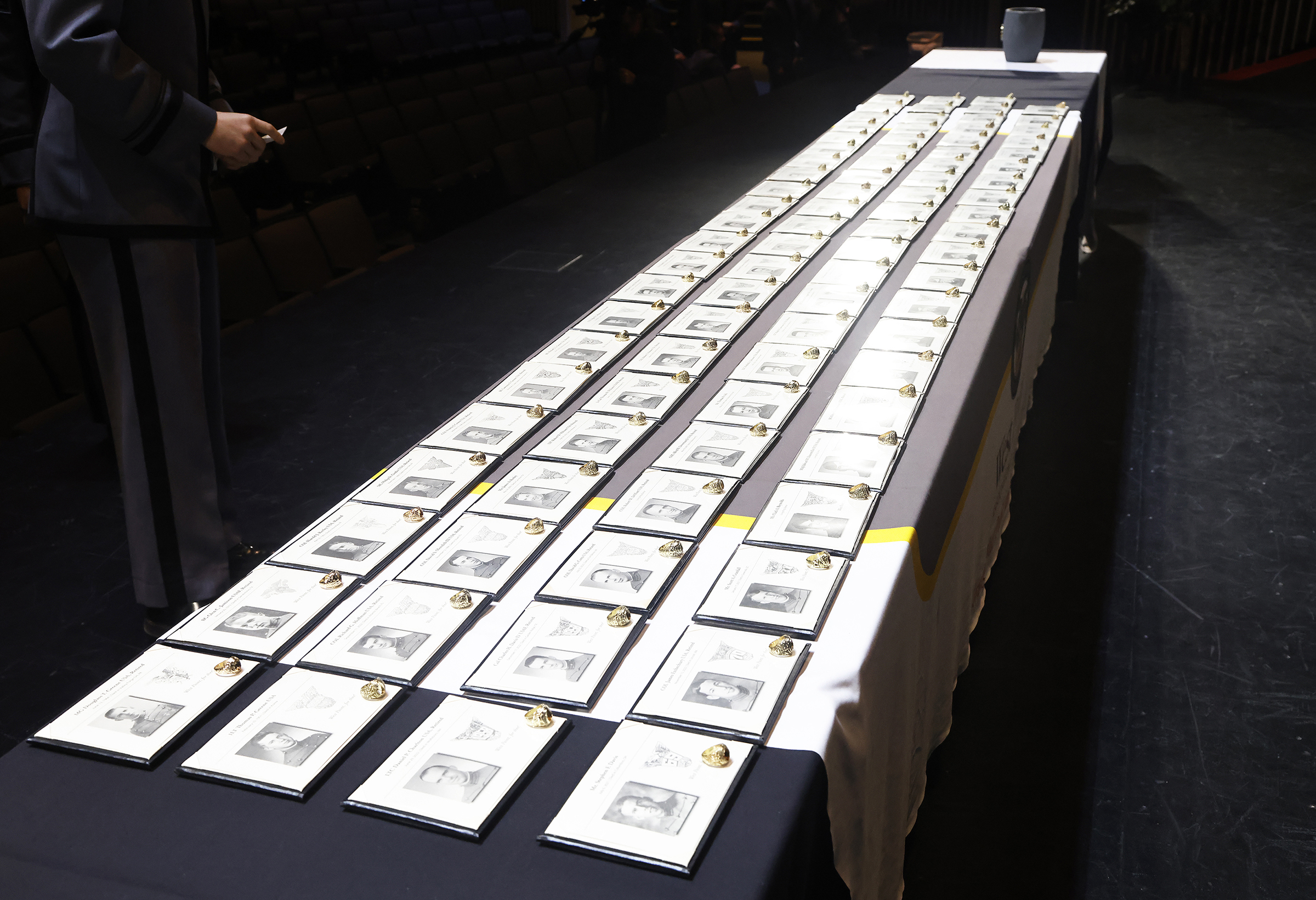 The West Point Association of Graduates hosted its 24th annual Ring Melt Ceremony Jan. 19 at Eisenhower Hall Theatre. The event, sponsored by the U.S. Military Academy Class of 1966, had a record 88 donated rings from graduates that will be used as part of the USMA Class of 2025 rings.  (Photo by Eric S. Bartelt/USMA PAO)
