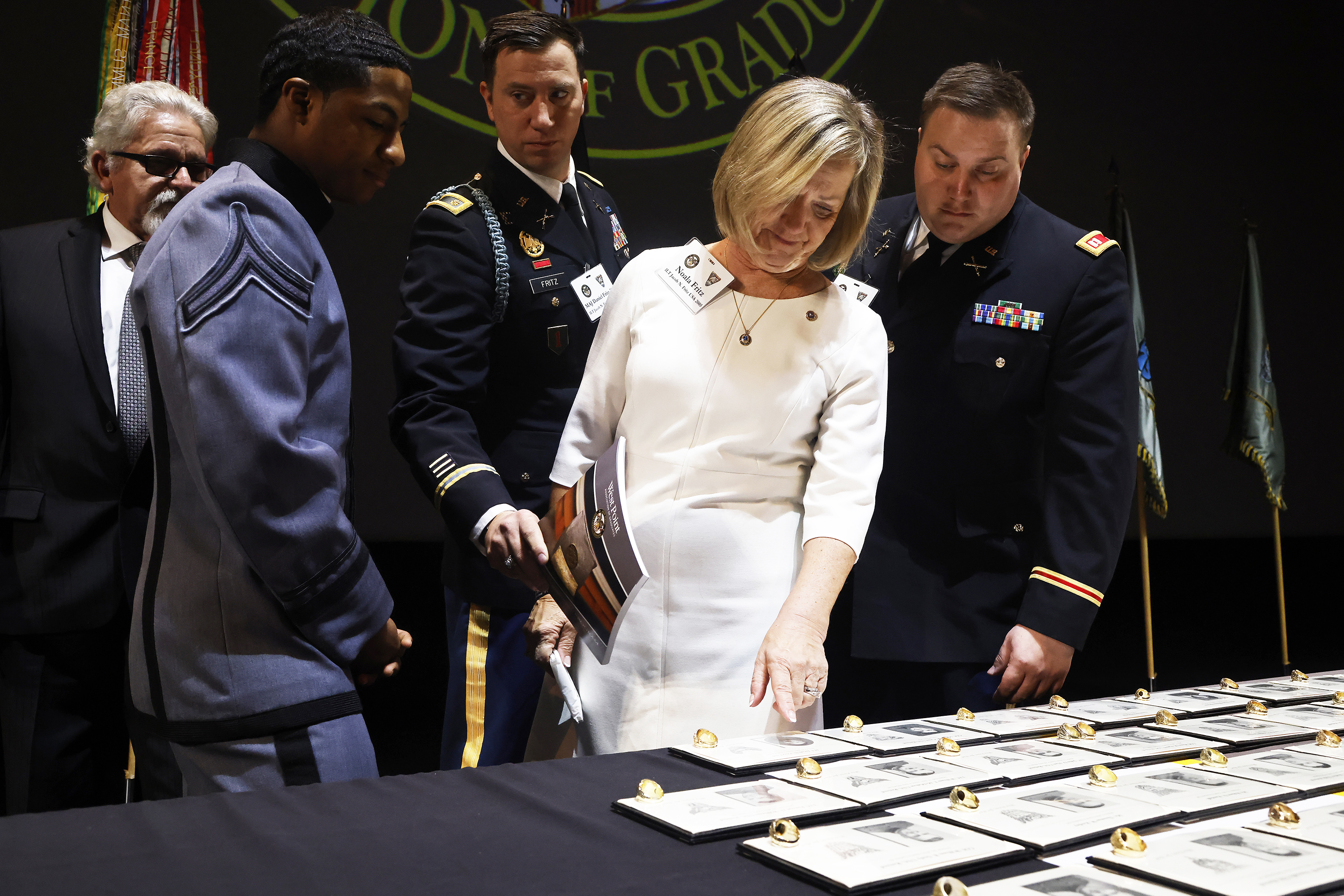 The West Point Association of Graduates hosted its 24th annual Ring Melt Ceremony Jan. 19 at Eisenhower Hall Theatre. The event, sponsored by the U.S. Military Academy Class of 1966, had a record 88 donated rings from graduates that will be used as part of the USMA Class of 2025 rings.  (Photo by Eric S. Bartelt/USMA PAO)