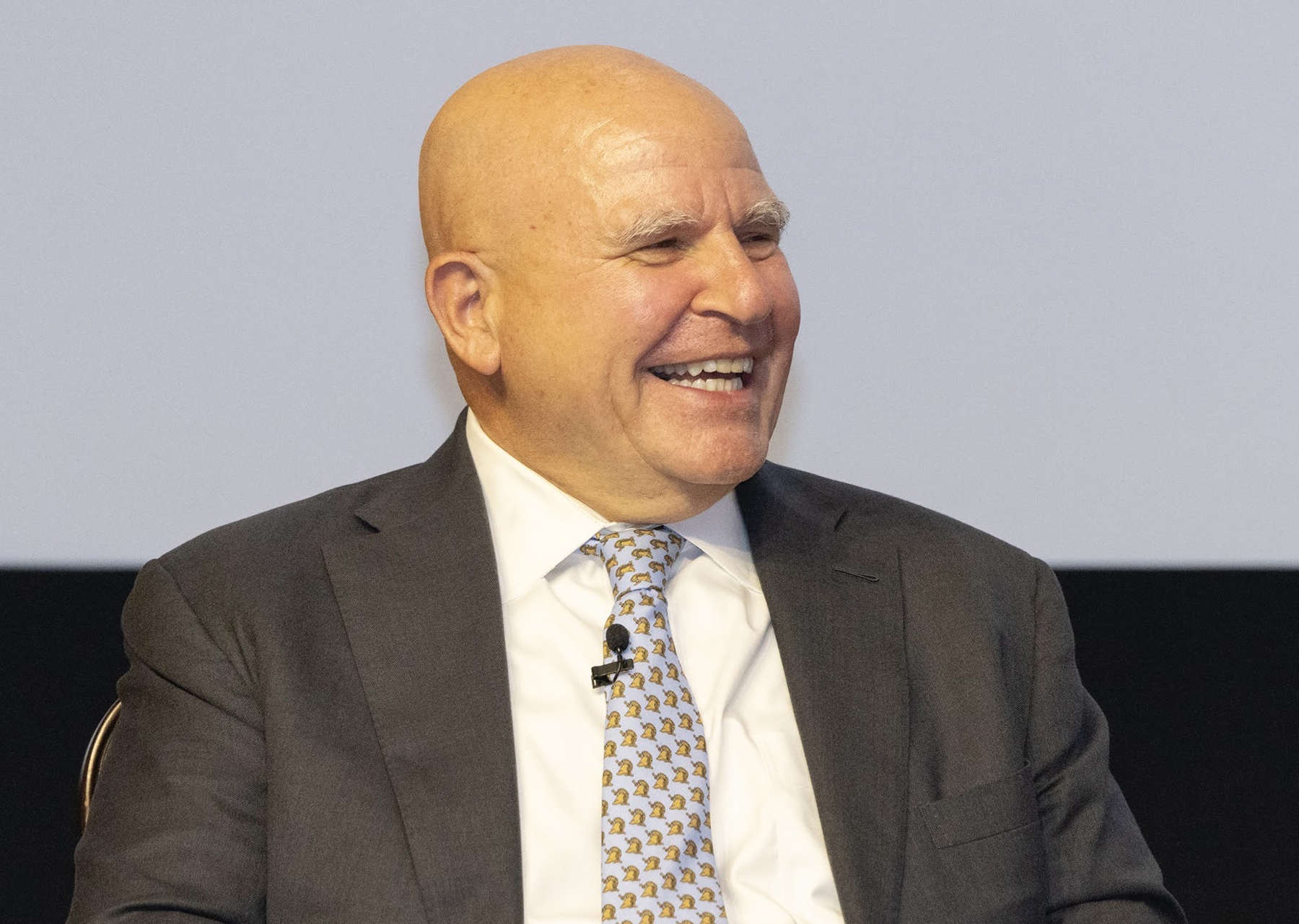 Brig. Gen. Shane Reeves, 15th Dean of the Academic Board at West Point, conducts a fireside chat featuring the 25th assistant to the U.S. president for the Department of National Security Affairs, retired Lt. Gen. H.R. McMaster.  (Photo by USMA PAO Visual Information)