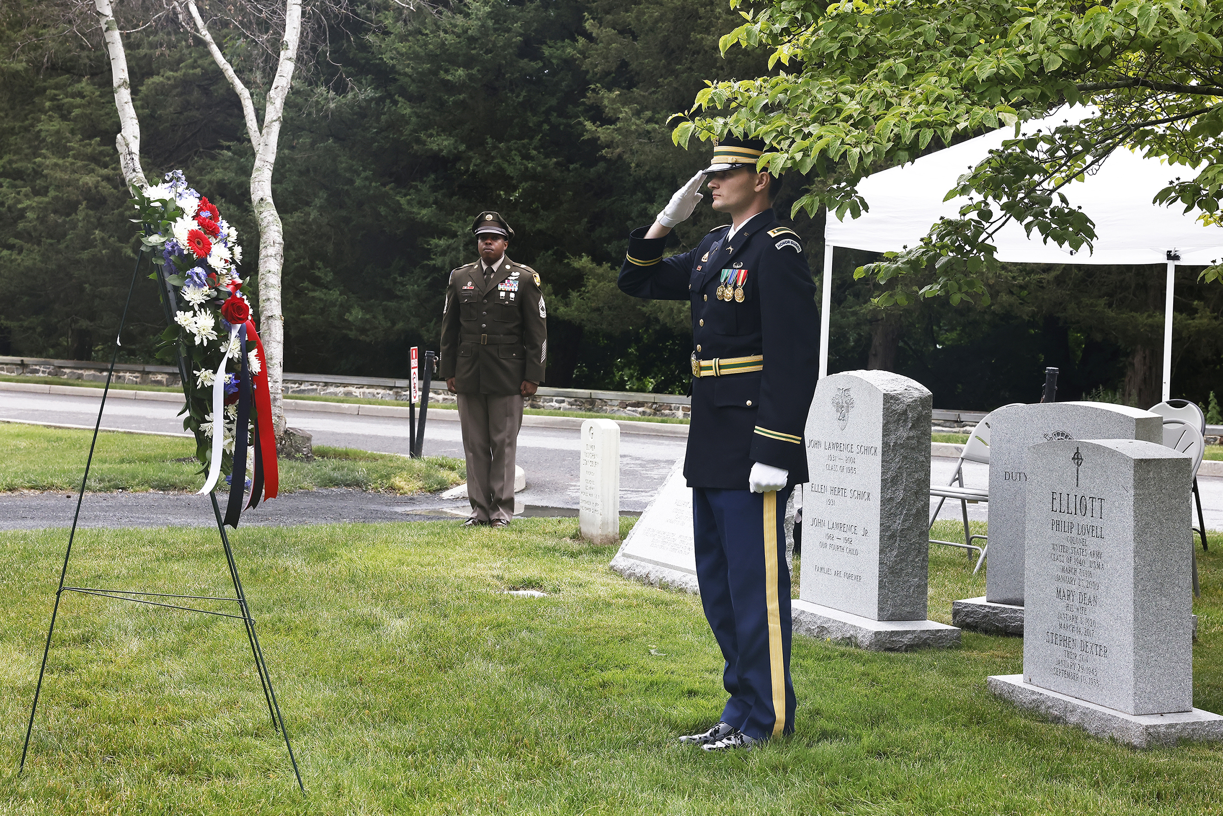 The U.S. Military Academy in concert with the 82nd Airborne Division Association of New Hartford and the Greater Hartford Lt. Gen. James Gavin Chapter commemorated the 80th anniversary of D-Day and the legacy of Gavin with a wreath-laying ceremony at Gavin's gravesite on June 6 at the West Point Cemetery.   (Photo by Eric S. Bartelt/USMA PAO)