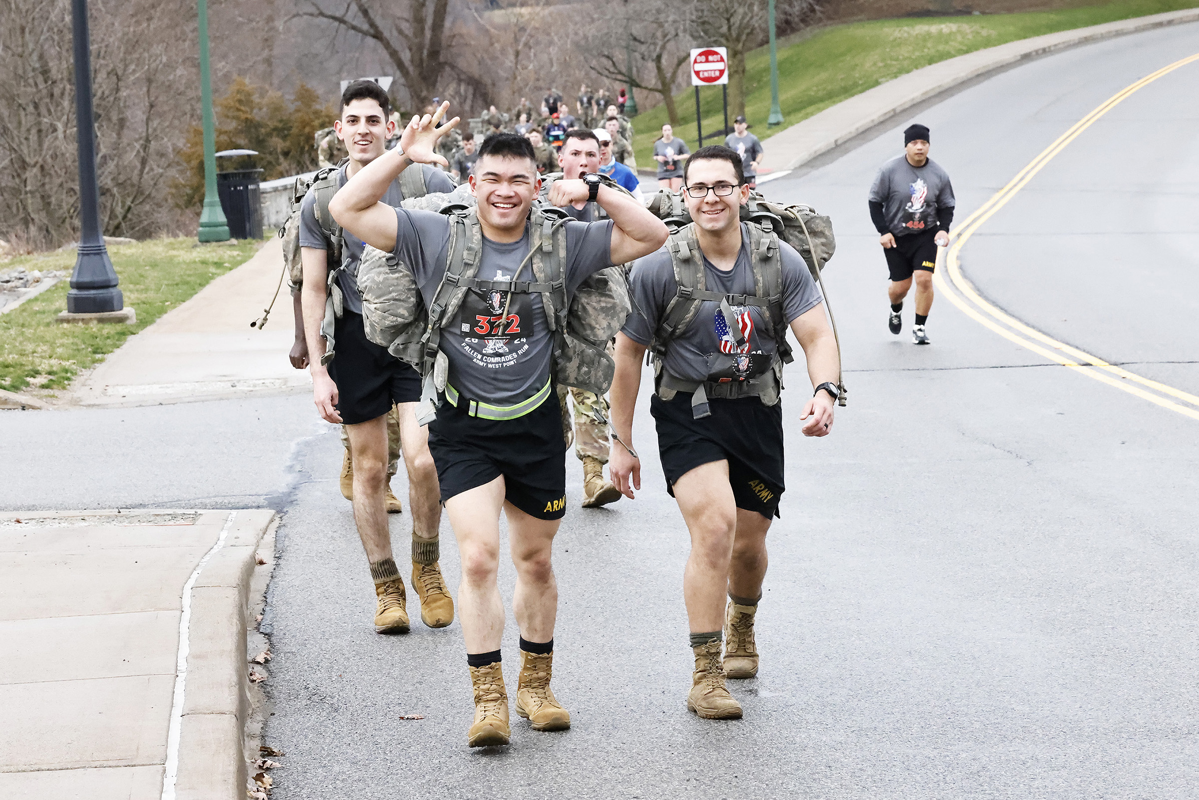 The Army West Point Cadet Marathon Team hosted the 2024 Fallen Comrades Half Marathon on March 17 at West Point. An estimated 700 participants took part in the run and ruck divisions, along with a one-mile Kids Run. The race started and finished at Michie Stadium and ran through most parts of the installation. The purpose of the half marathon is to promote physical fitness and to commemorate West Point graduates who were killed in action or training during Vietnam or the Global War on Terrorism. At each mil