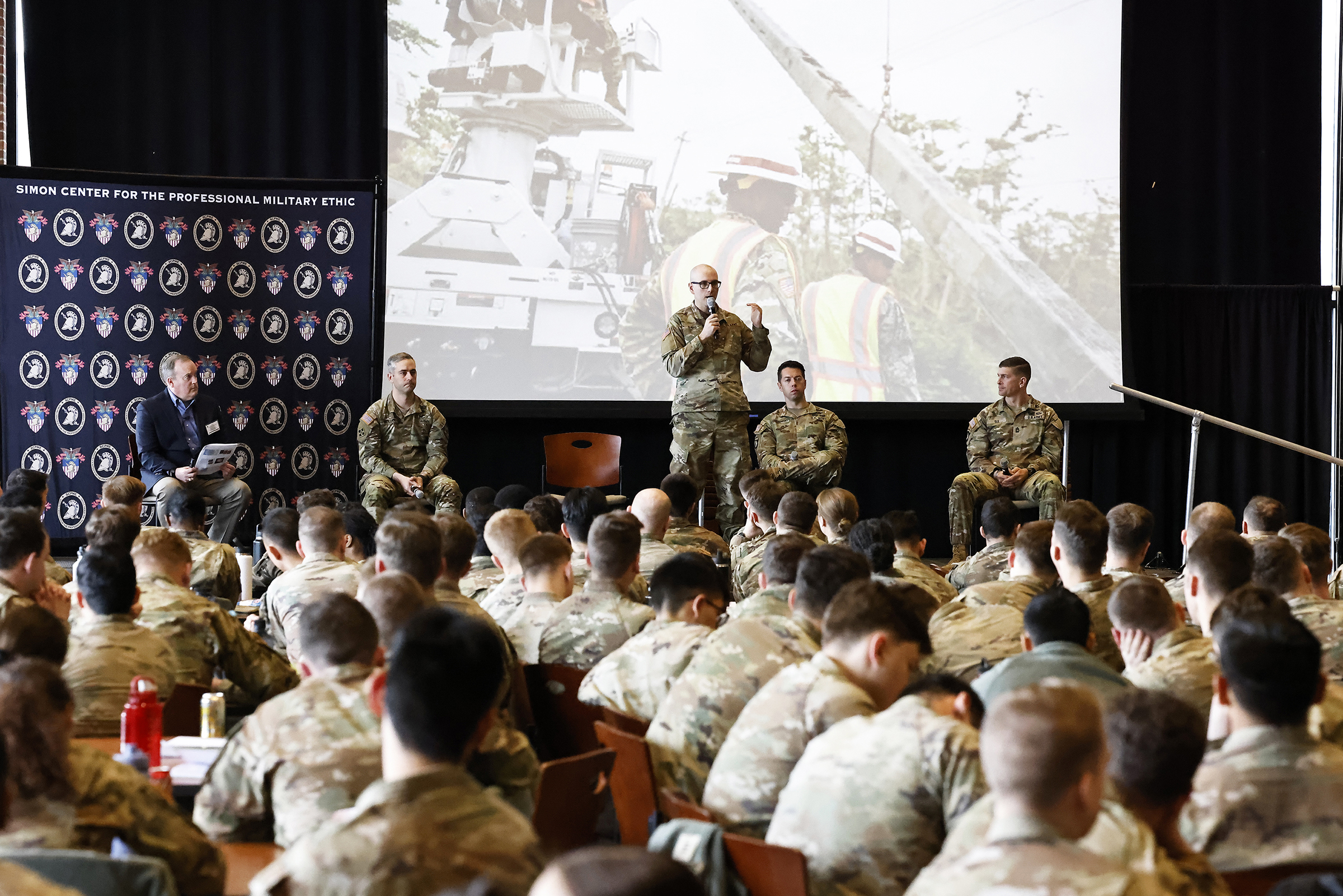 The first-class cadets, with staff and faculty, participated in the Mission Command Conference (MCC) from March 19-20 at Eisenhower Hall, where they were presented real-world challenges by the officers and noncommissioned officers who had boots on the ground in dire situations to help reinforce the importance of character and leading through mission command.  This year’s conference theme was “Establishing Trust: A Legacy at Home and Abroad,” and it allowed cadets to listen and discuss with the panel members