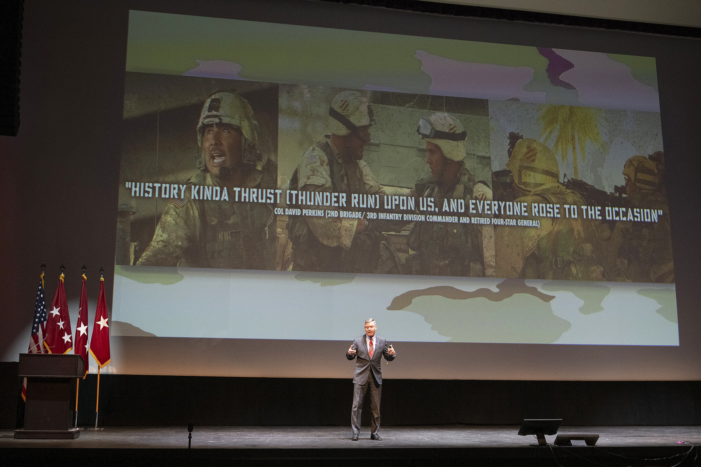 The first-class cadets, with staff and faculty, participated in the Mission Command Conference (MCC) from March 19-20 at Eisenhower Hall, where they were presented real-world challenges by the officers and noncommissioned officers who had boots on the ground in dire situations to help reinforce the importance of character and leading through mission command.  This year’s conference theme was “Establishing Trust: A Legacy at Home and Abroad,” and it allowed cadets to listen and discuss with the panel members