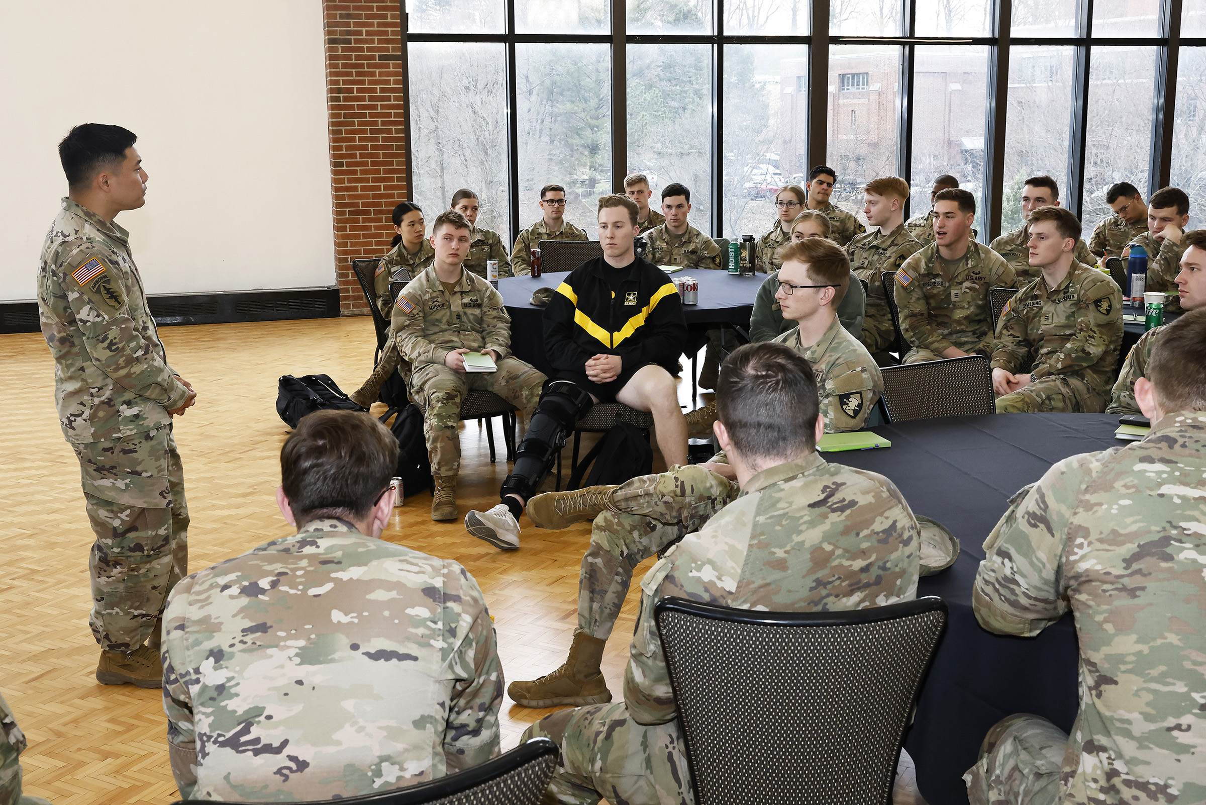 The first-class cadets, with staff and faculty, participated in the Mission Command Conference (MCC) from March 19-20 at Eisenhower Hall, where they were presented real-world challenges by the officers and noncommissioned officers who had boots on the ground in dire situations to help reinforce the importance of character and leading through mission command.  This year’s conference theme was “Establishing Trust: A Legacy at Home and Abroad,” and it allowed cadets to listen and discuss with the panel members