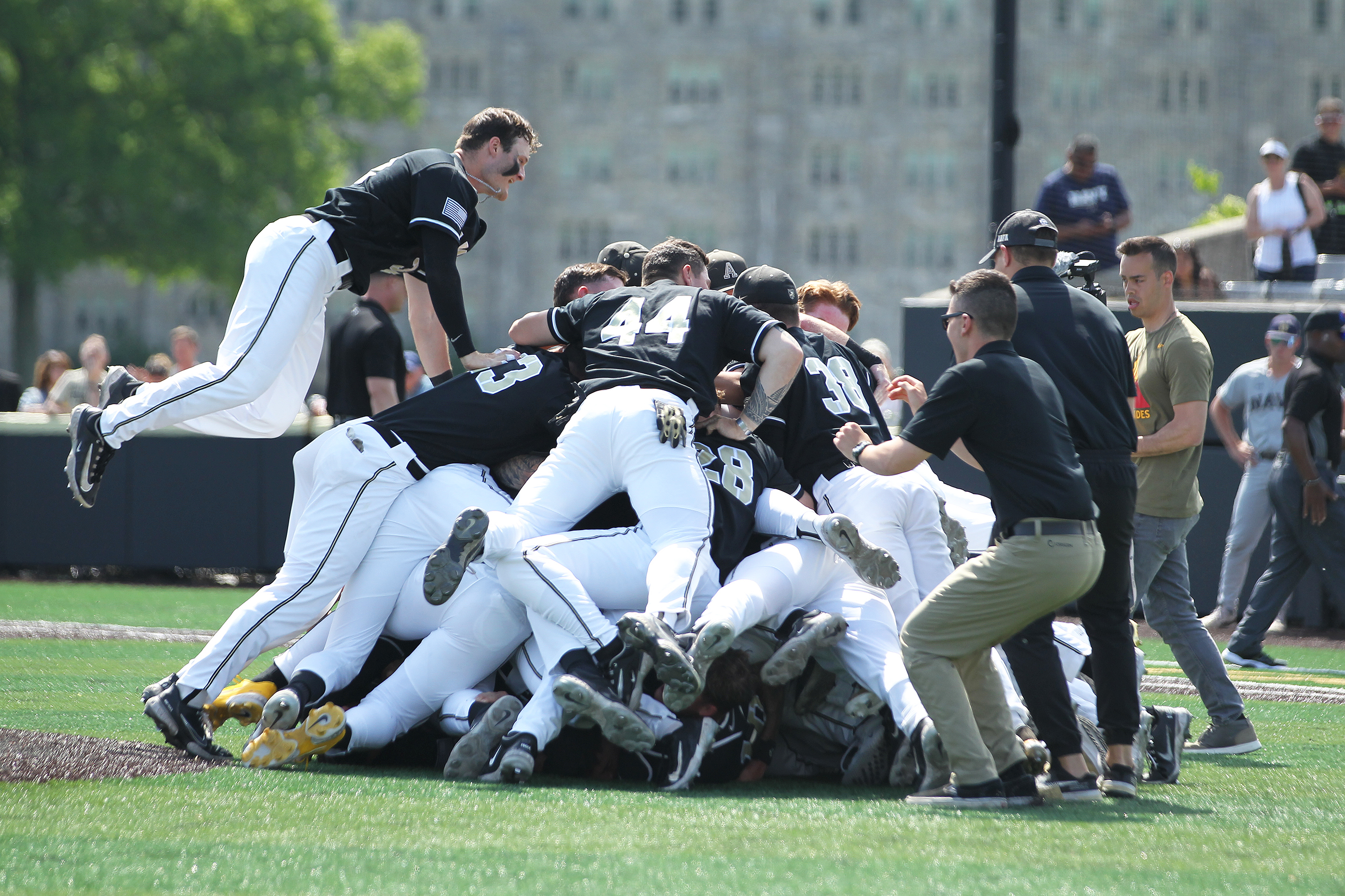 Army West Point Baseball defeated archrival Navy May 20 at Doubleday Field to win its sixth consecutive Patriot League Tournament Championship with a 3-0 victory in Game 2 of the best-of-three series.  (Photo by Army Athletic Communications)