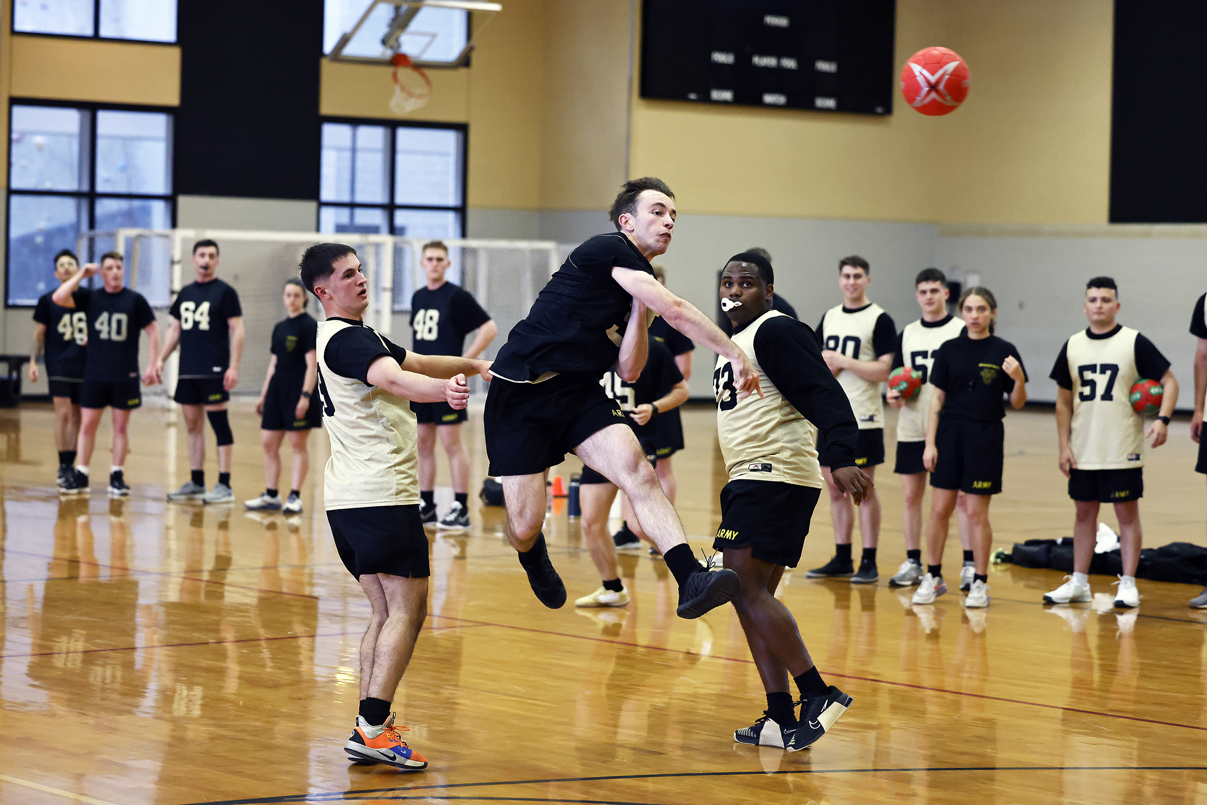 Company Athletics squads competed for the Spring Brigade Championships in Orienteering, Flickerball, Team Handball, Functional Fitness, Grappling and Ultimate Frisbee on May 7 at Daly Field and the Arvin Cadet Physical Development Center.  (Photo by Eric S. Bartelt/USMA PAO)