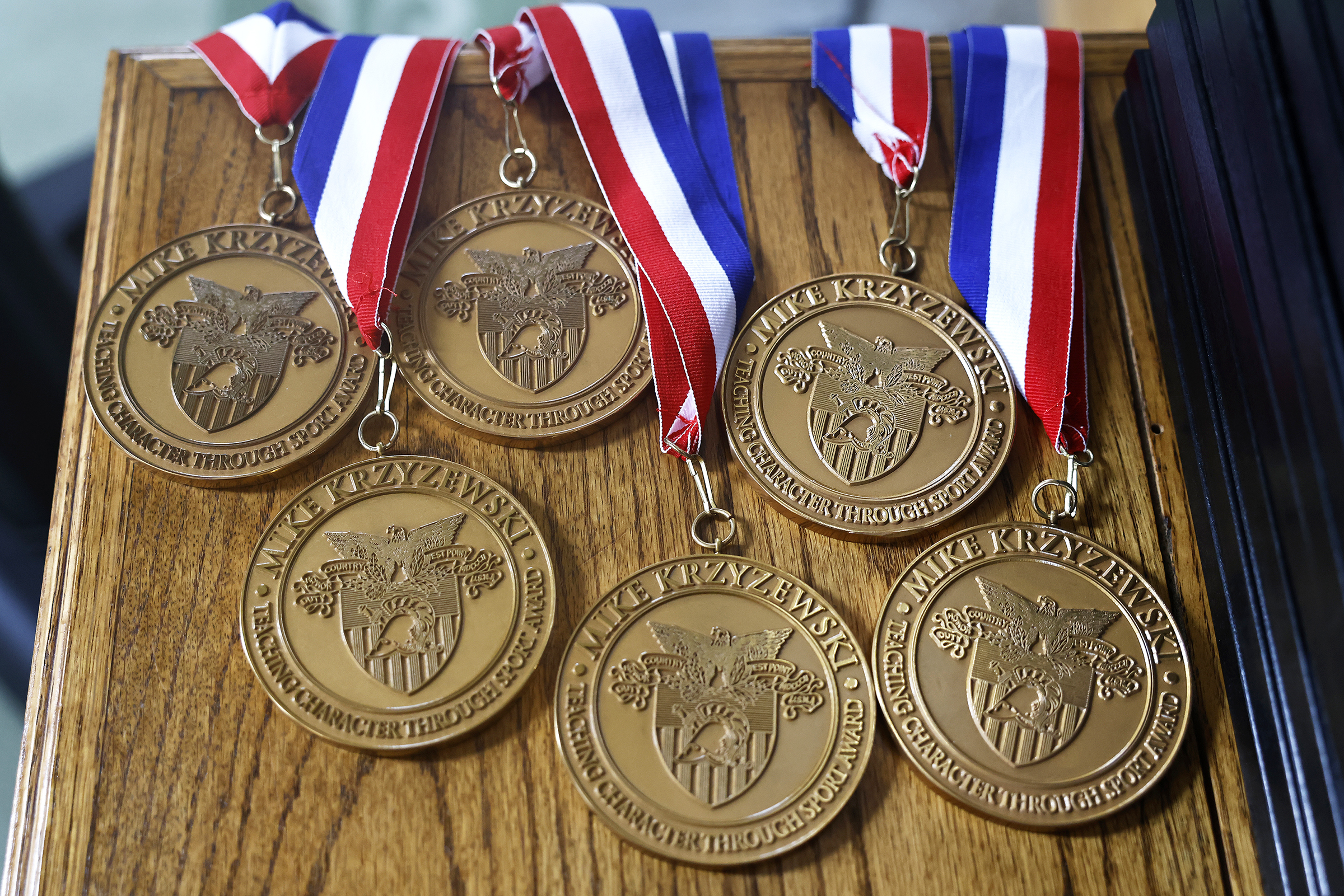 The Department of Physical Education (DPE) hosted the 18th annual Coach Mike Krzyzewski Teaching Character Through Sport Award May 9 at the Thayer Awards Room. The award recognizes West Point cadet-athletes, coaches, officers in charge (OIC) and sport educators for their outstanding commitment to the development of noble character through athletic participation and leadership.   (Photo by Eric S. Bartelt/USMA PAO)