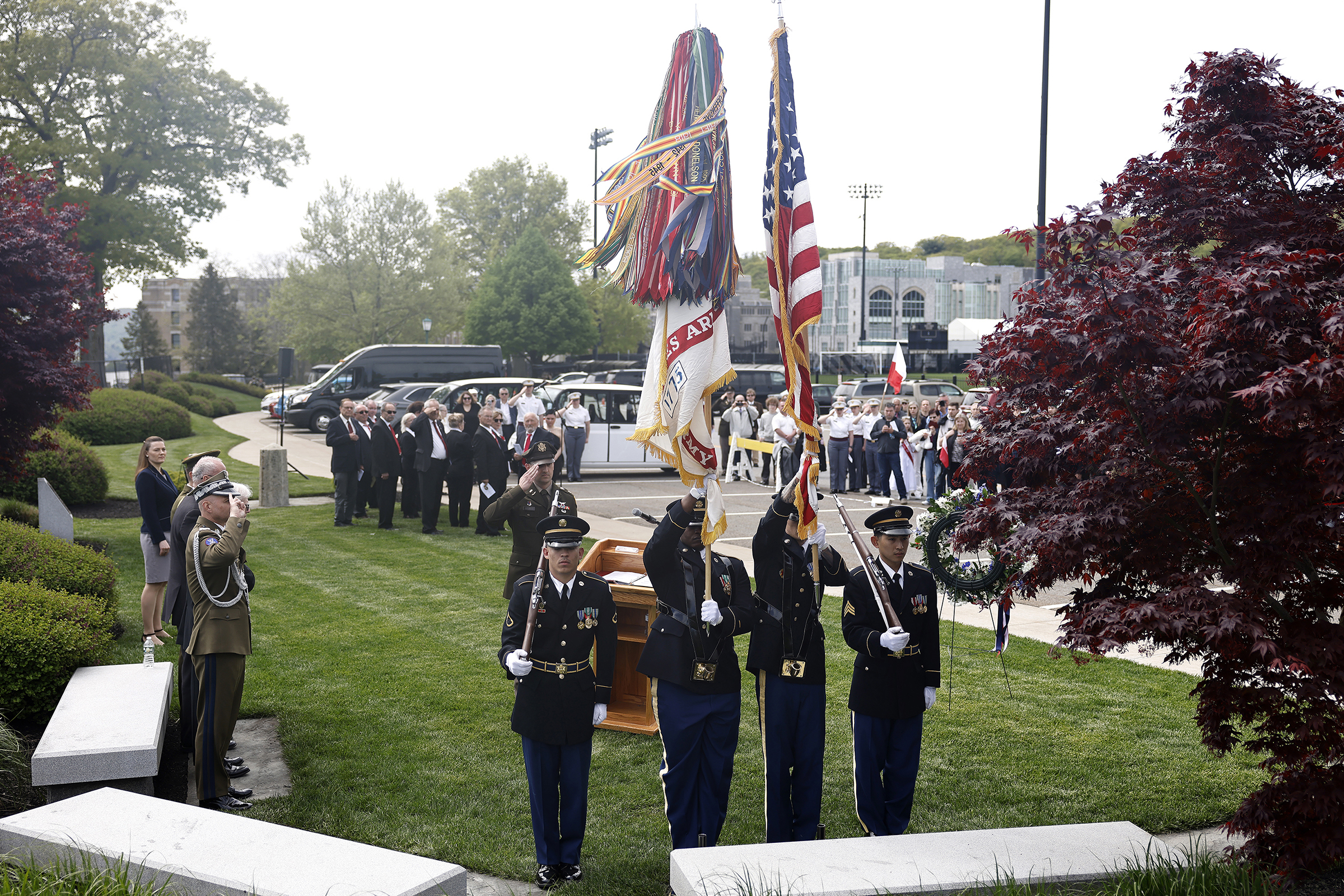 The U.S. Military Academy hosted the commemoration of the 278th birthday of Tadeusz Kosciuszko with a wreath-laying ceremony on May 4 at the location of Kosciuszko’s monument.   (Photo by Eric S. Bartelt/USMA PAO)