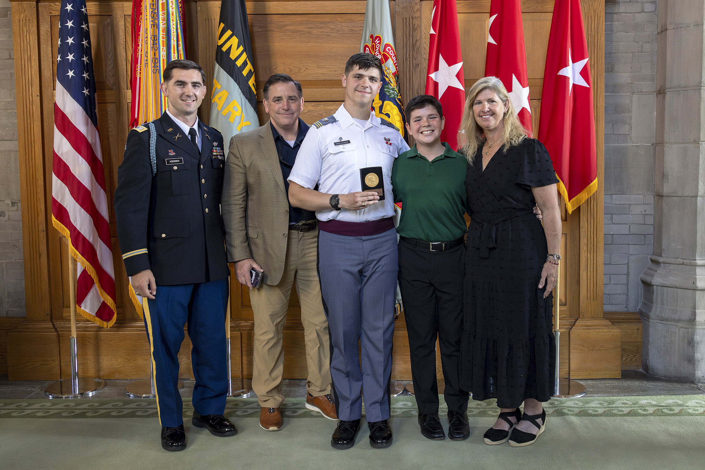 The Simon Center for the Professional Military Ethic hosted the John J. Pershing Reflective Essay Award ceremony on May 22 at the Thayer Award Room. Established in 2006, the award is meant to encourage cadets to reflect on their experiences at West Point and gain a better understanding for how the institution has helped them prepare for the profession of arms and to strengthen their resolve to serve the nation honorably as a commissioned officer. This year, the top three cadets who earn medallions were Clas