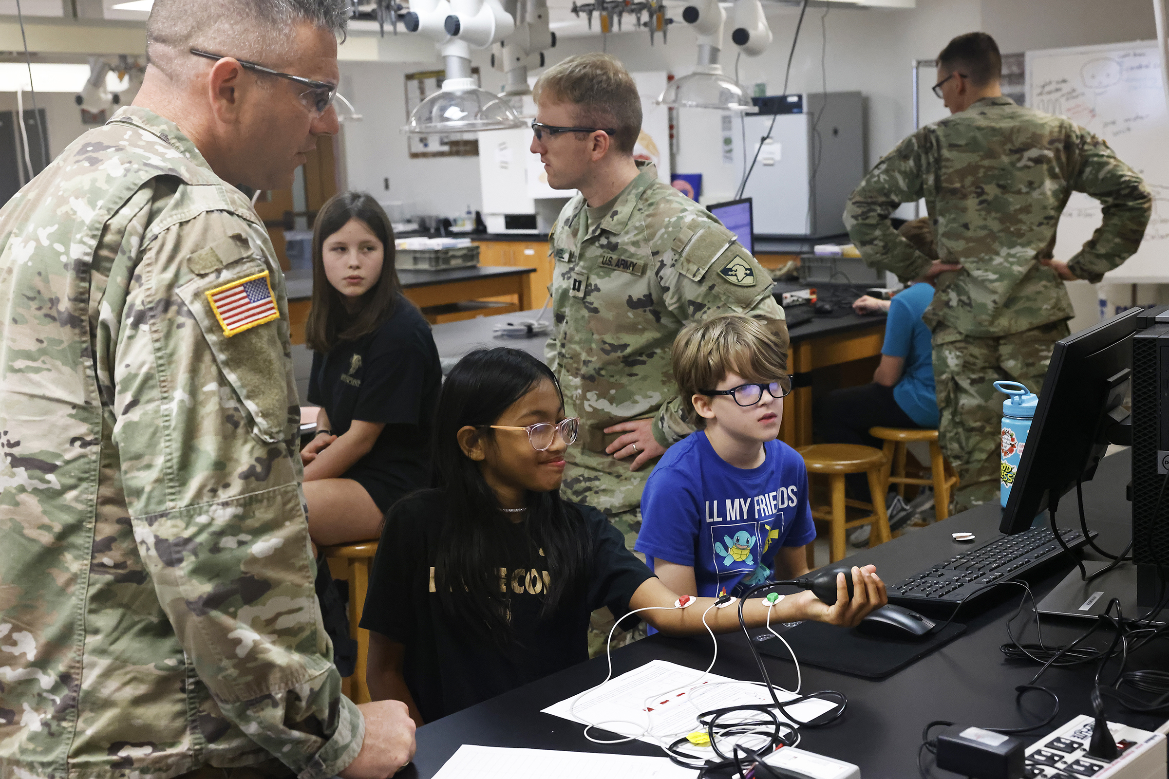 Approximately 50 fifth graders from the West Point Elementary School took a field trip to Bartlett Hall May 29 to experience a science adventure with professors and instructors from the Chemistry and Life Sciences (CLS) and Physics and Nuclear Engineering (PANE) Departments.  (Photo by Eric S. Bartelt/USMA PAO)