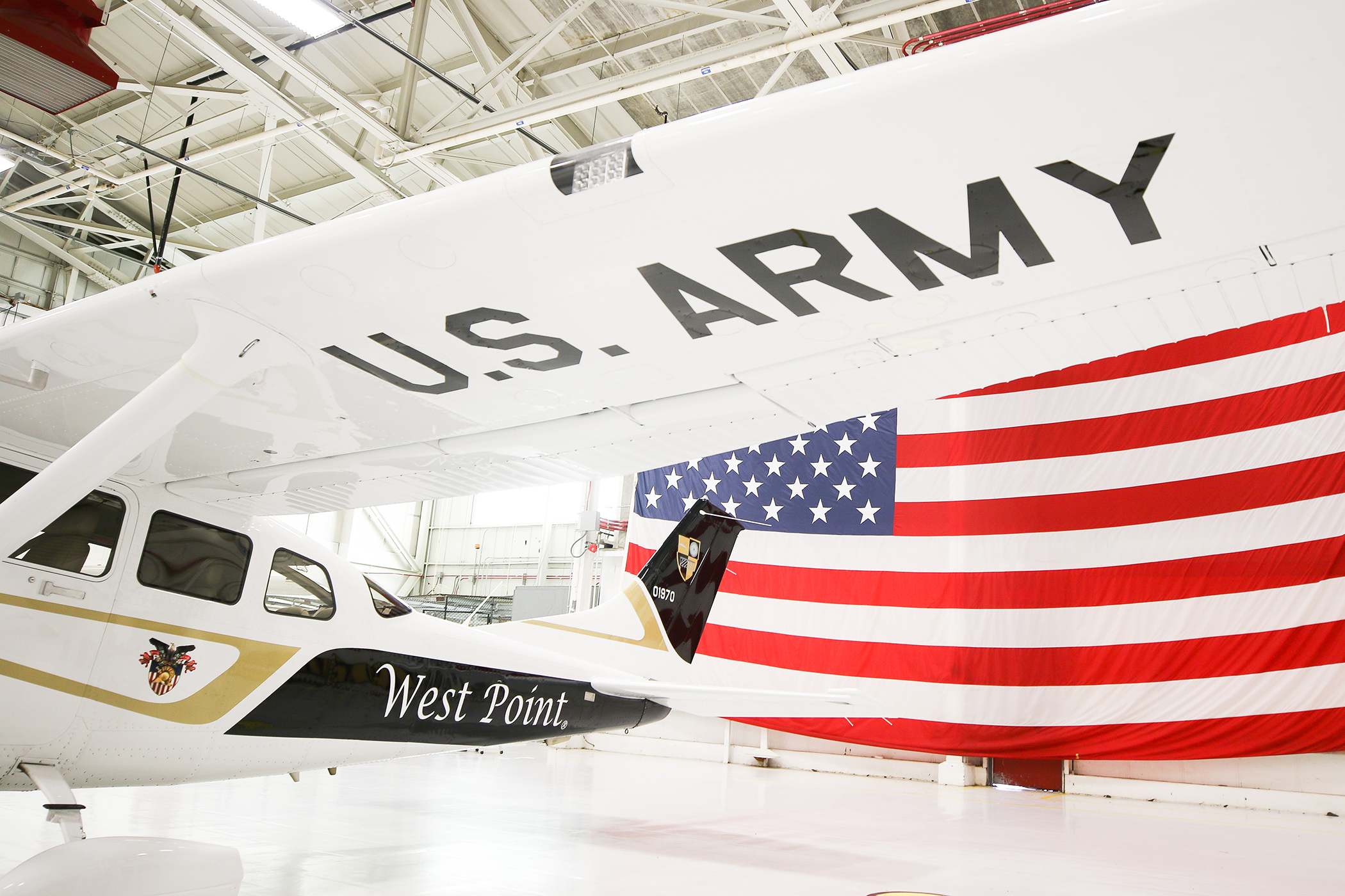 A view of one of the Cessna 206H aircraft that the 2nd Aviation Detachment houses for the Academic Flight Program. 