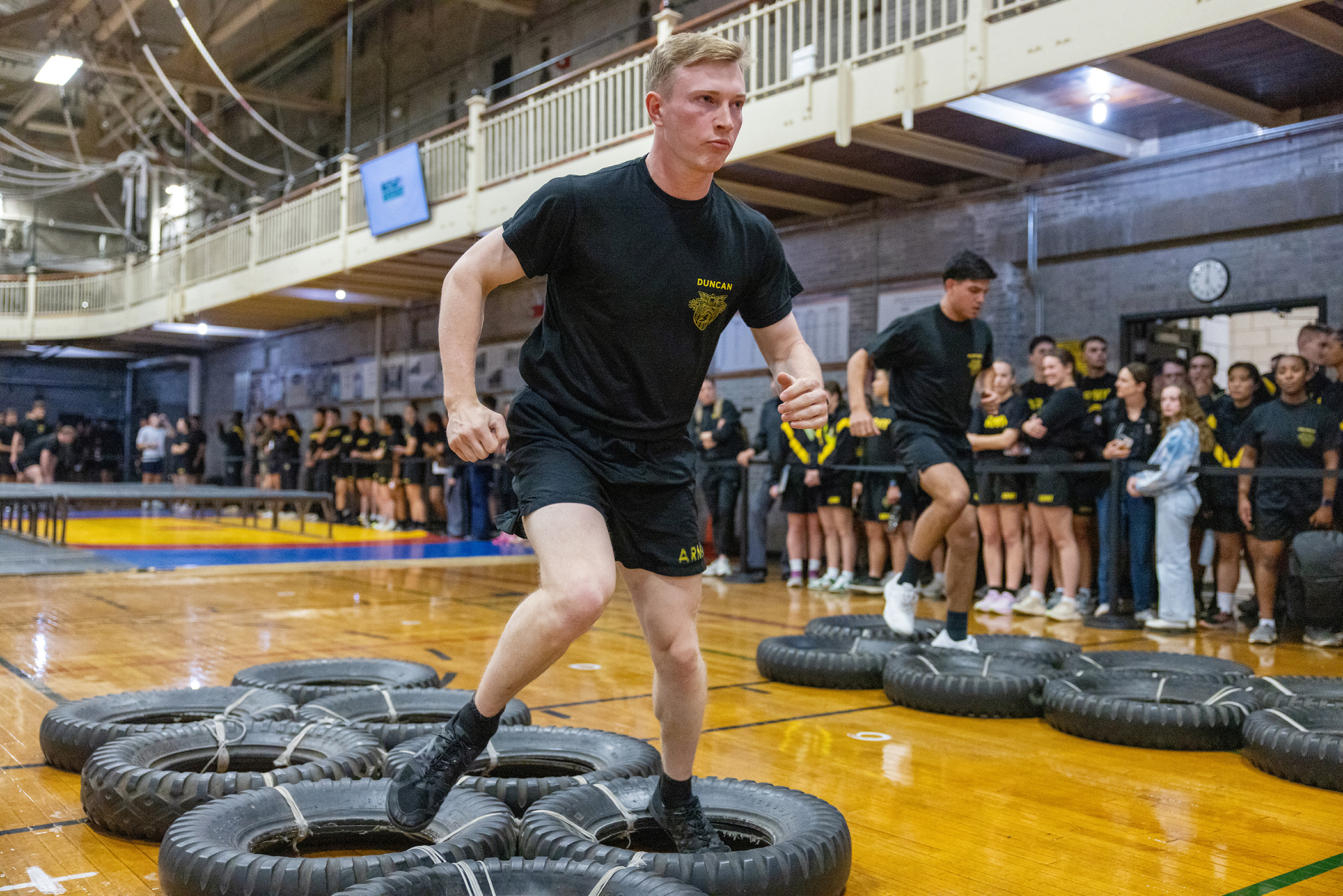 First and Second Class Cadets and some members of the Army West Point Sports teams took on the challenge of the Indoor Obstacle Course Test for a grade on Nov. 20 at Hayes Gym. (Photo by Eric S. Bartelt/USMA PAO-VI)