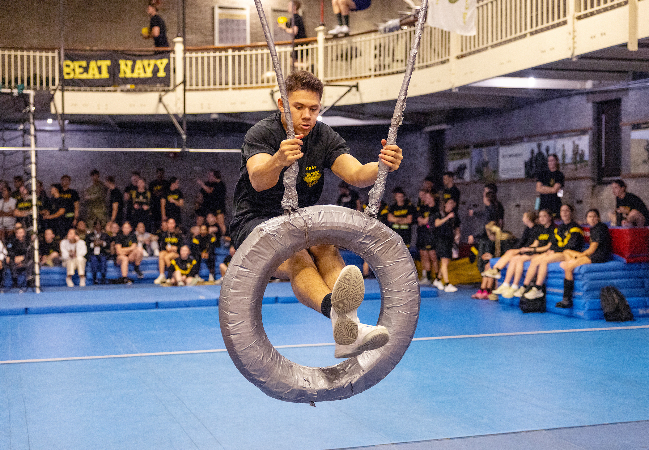 First and Second Class Cadets and some members of the Army West Point Sports teams took on the challenge of the Indoor Obstacle Course Test for a grade on Nov. 20 at Hayes Gym. (Photo by Eric S. Bartelt/USMA PAO-VI)