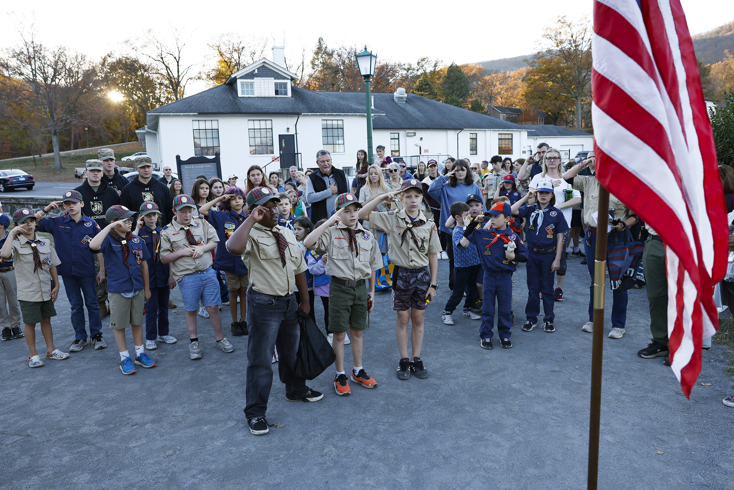 More than one hundred members of the West Point community came out in full force to honor veterans during an American Flag planting event on Nov. 7 at the West Point Cemetery.  (Photo by Eric S. Bartelt/USMA PAO-VI)