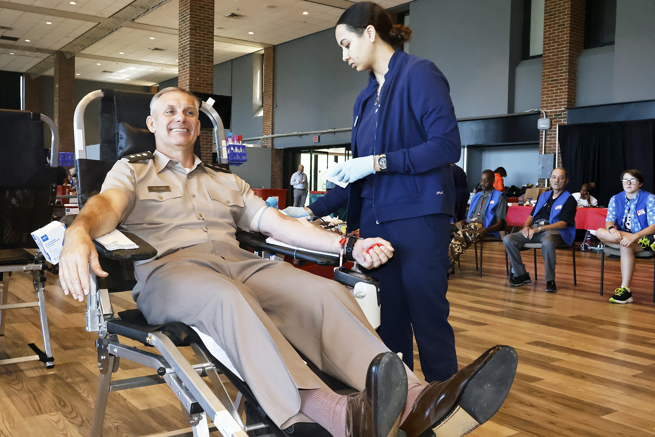 The New York Blood Center blood drive, hosted by West Point, kicked off Sept. 3 at the Riverside Cafe in Eisenhower Hall.  (Photo by Eric S. Bartelt/USMA PAO)
