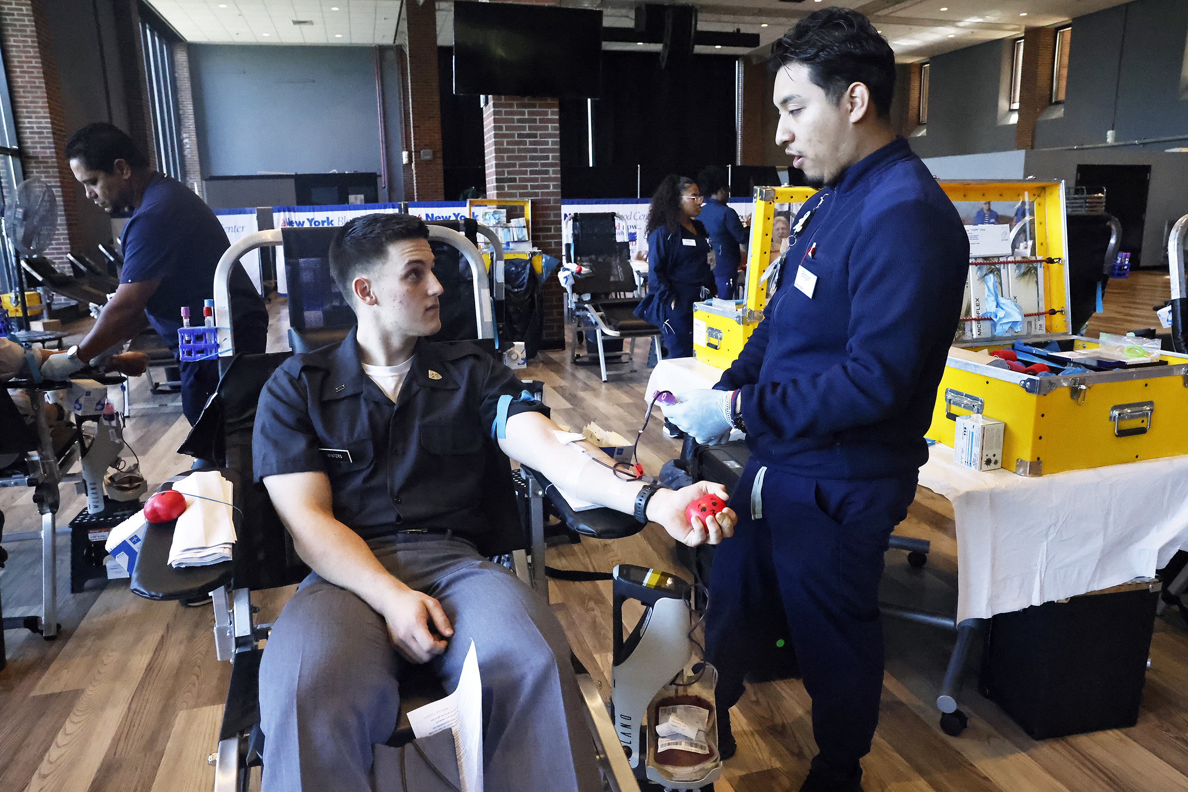 The New York Blood Center blood drive, hosted by West Point, kicked off Sept. 3 at the Riverside Cafe in Eisenhower Hall.  (Photo by Eric S. Bartelt/USMA PAO)