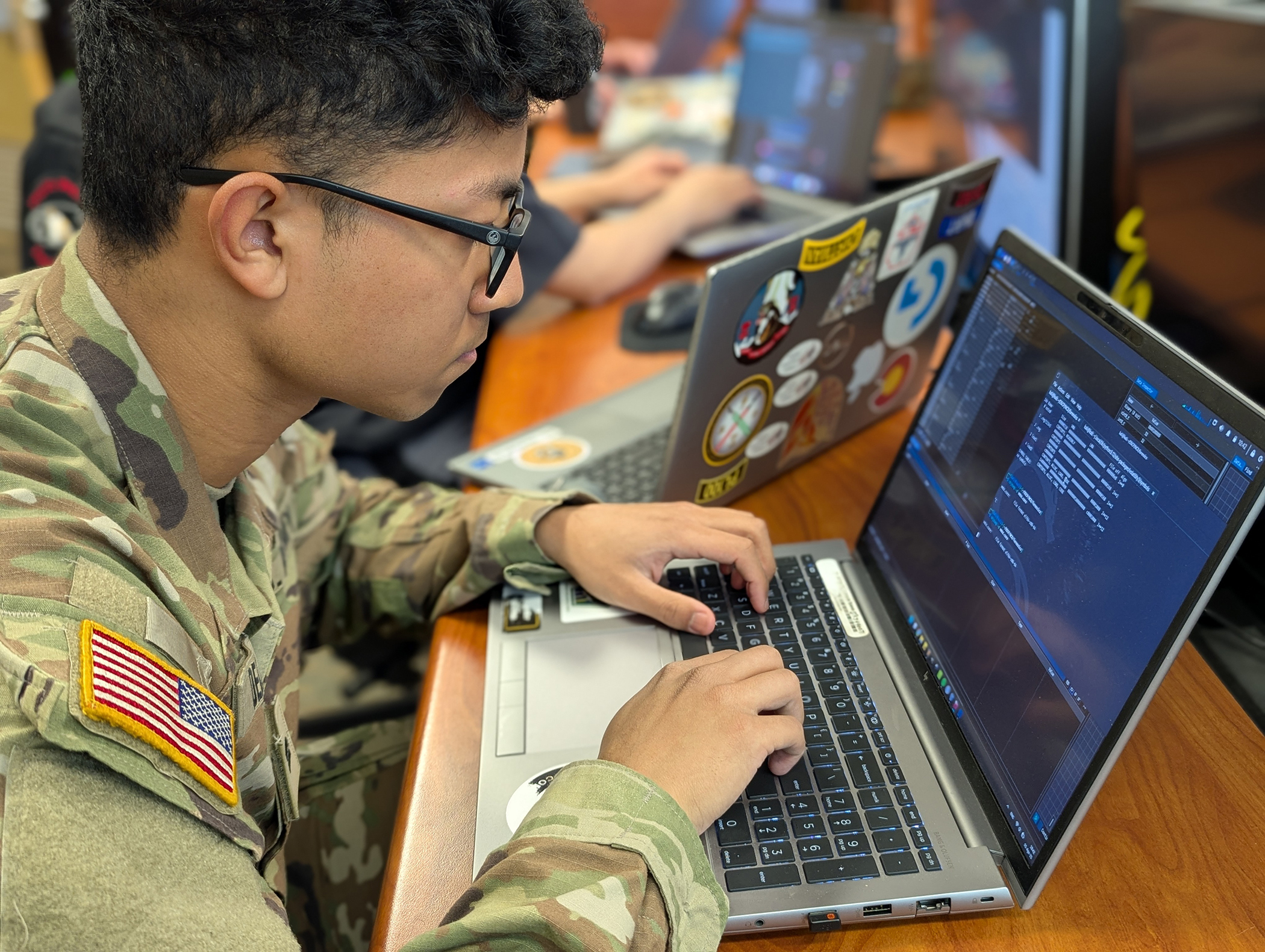 U.S. Military Academy cadets from the Cadet Cyber Team and Electrical Engineering and Computer Science (EECS) Department represented West Point in an inter-academy National Security Agency (NSA) Cyber Exercise competition virtually and in-person at the Maritime Conference Center from March 31-April 2 in Linthicum Heights, Md. West Point placed second overall, beating U.S. Naval Academy (USNA) and U.S. Coast Guard Academy (USCGA). However, the U.S. Air Force Academy (USAFA) took first-place overall.   (Photo