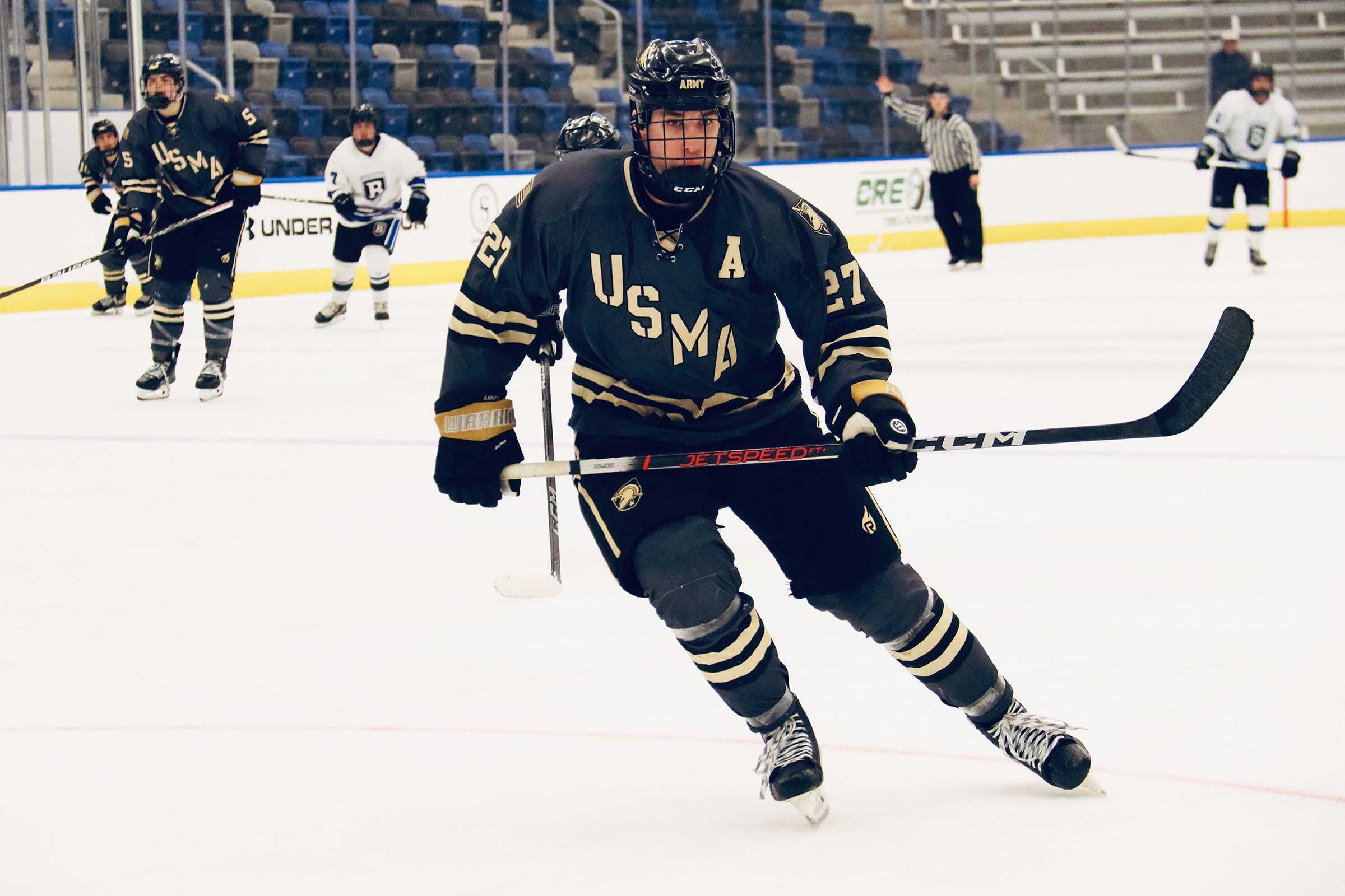 Army West Point Men's Club Hockey team began last weekend ranked No. 2 in the Northeast Region of the American Collegiate Hockey Association, and the Black Knights solidified that position with victories at No. 1 Northeastern and No. 4 Bentley in the Boston area on Jan. 18 and 19.  (Photo provided by Army West Point Club Hockey)