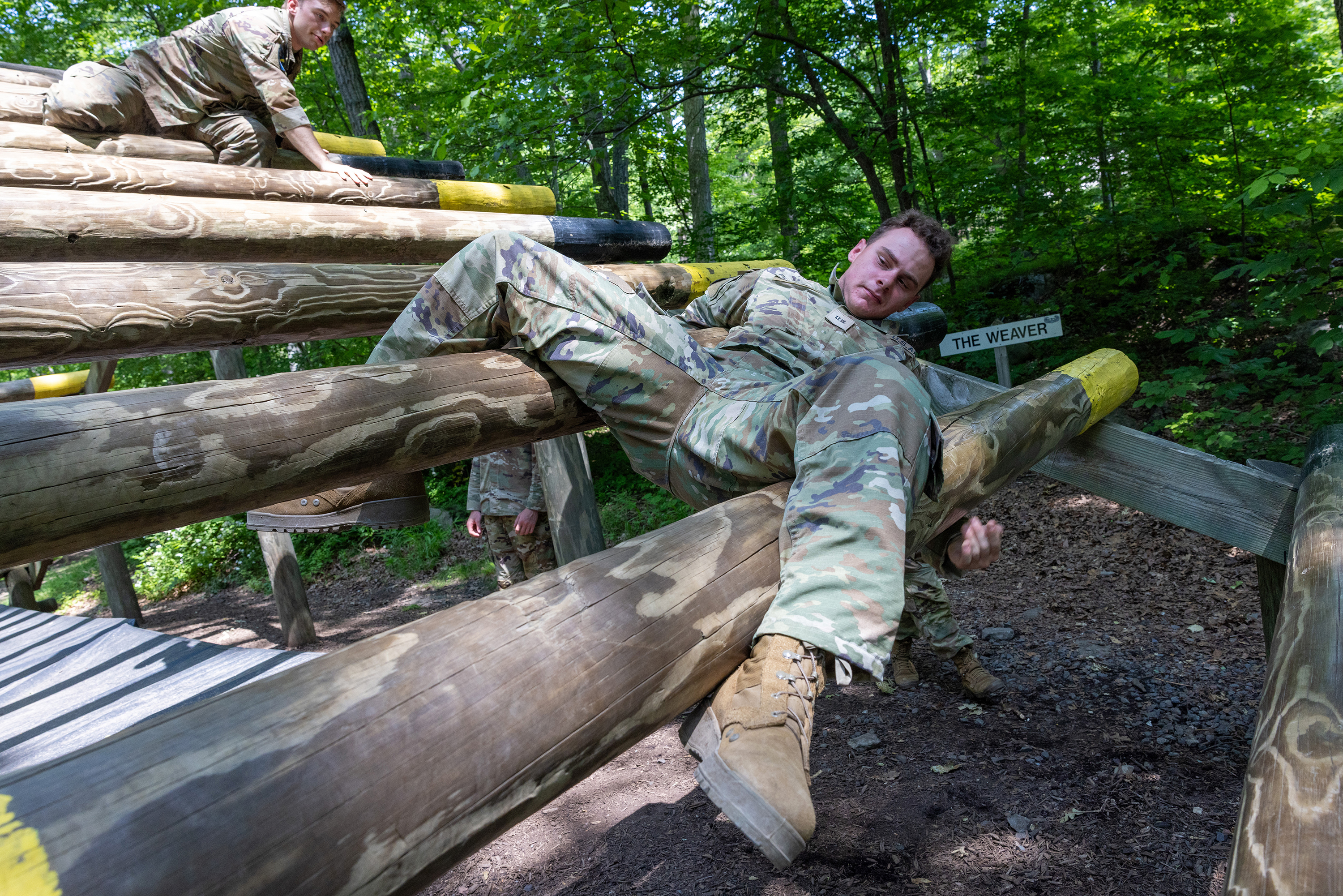 Cadet Field Training I cadets continued to build their strengths and confidence by conquering the Water Confidence Course and the Marne Confidence Course on June 5 at each location in Camp Buckner.  (Photo by Eric S. Bartelt/USMA PAO-VI)