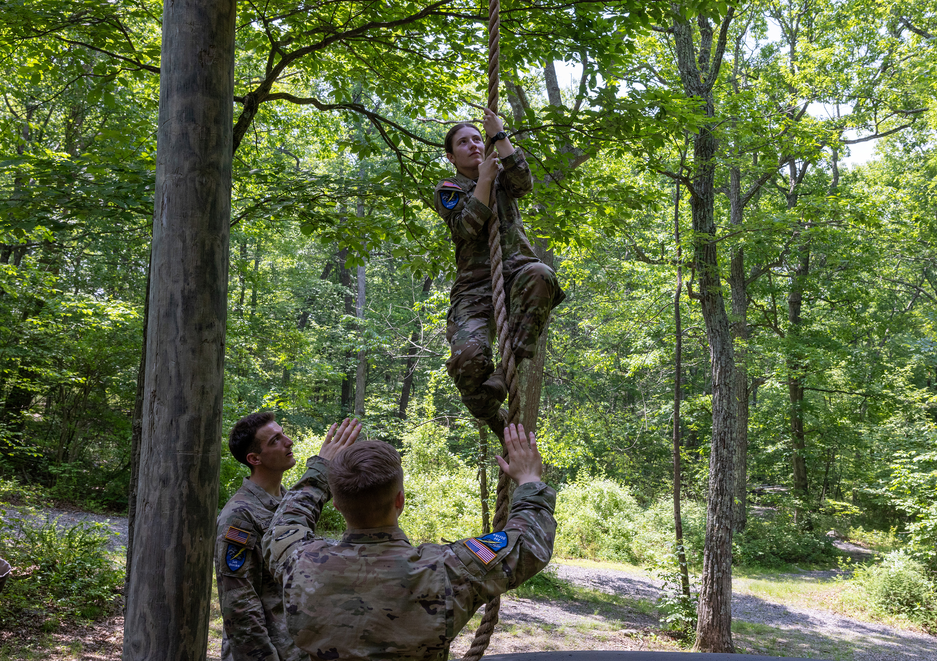 Cadet Field Training I cadets continued to build their strengths and confidence by conquering the Water Confidence Course and the Marne Confidence Course on June 5 at each location in Camp Buckner.  (Photo by Eric S. Bartelt/USMA PAO-VI)