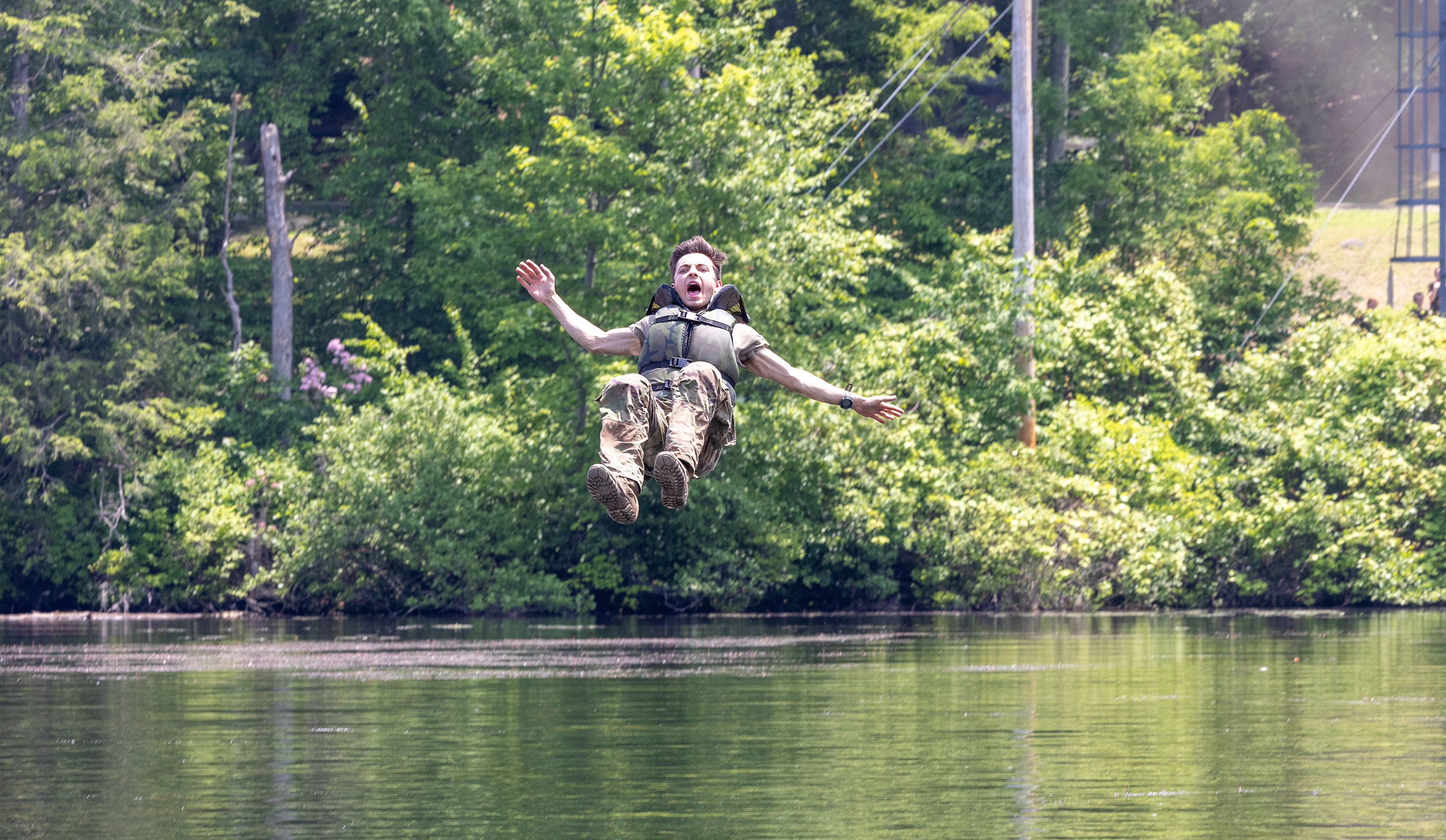 Cadet Field Training I cadets continued to build their strengths and confidence by conquering the Water Confidence Course and the Marne Confidence Course on June 5 at each location in Camp Buckner.  (Photo by Eric S. Bartelt/USMA PAO-VI)