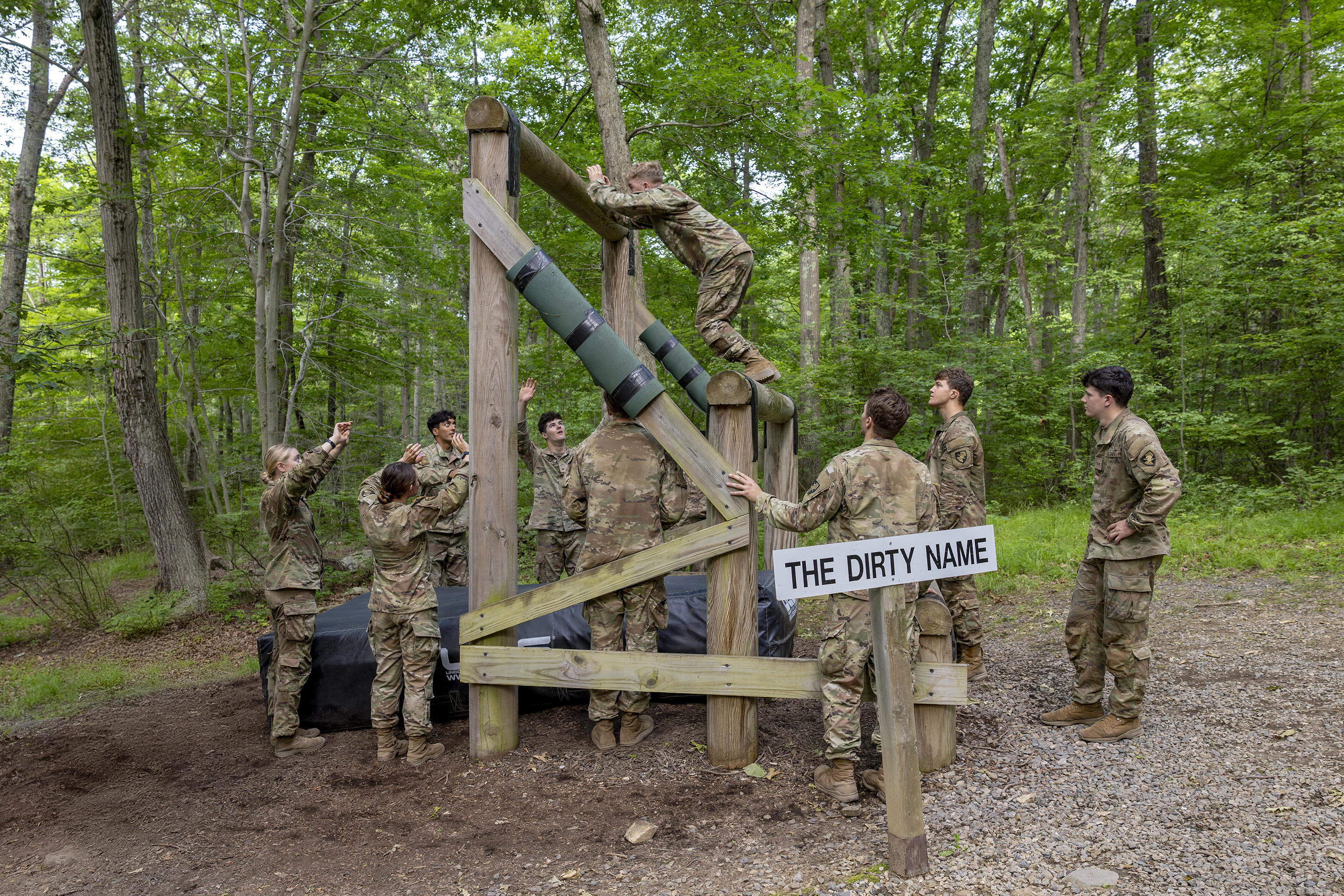 Cadet Field Training I cadets continued to build their strengths and confidence by conquering the Water Confidence Course and the Marne Confidence Course on June 5 at each location in Camp Buckner.  (Photo by Christopher Hennen/USMA PAO-VI)