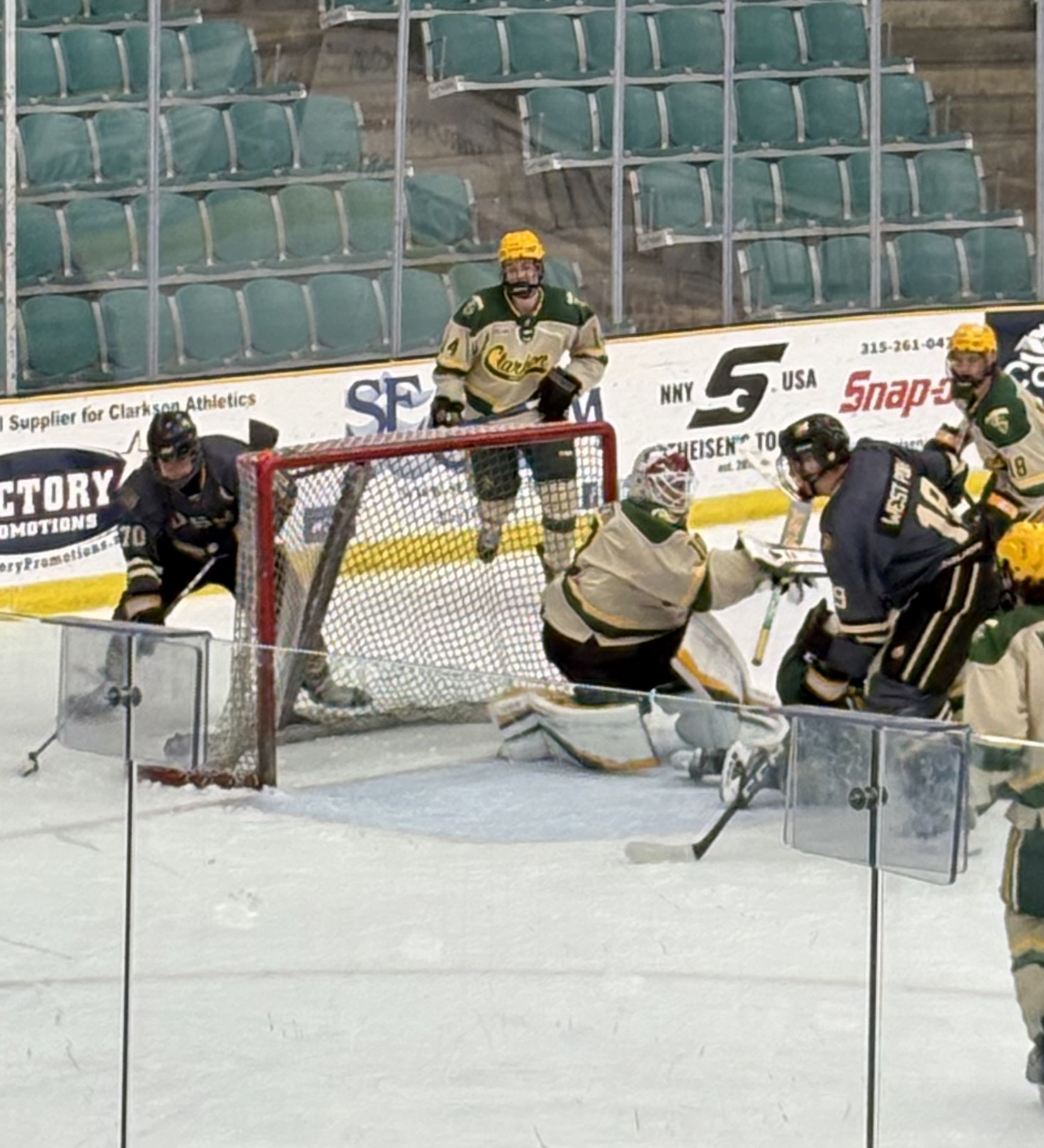 The Army West Point Men’s Club hockey team traveled to Clarkson University in Potsdam, N.Y., hoping to avenge last season's SECHL championship game loss. Army took the first game of the series 3-0 but fell 4-3 in overtime versus the Golden Knights on Sept. 27 and 28. (Photo provided by Army Club Hockey) 