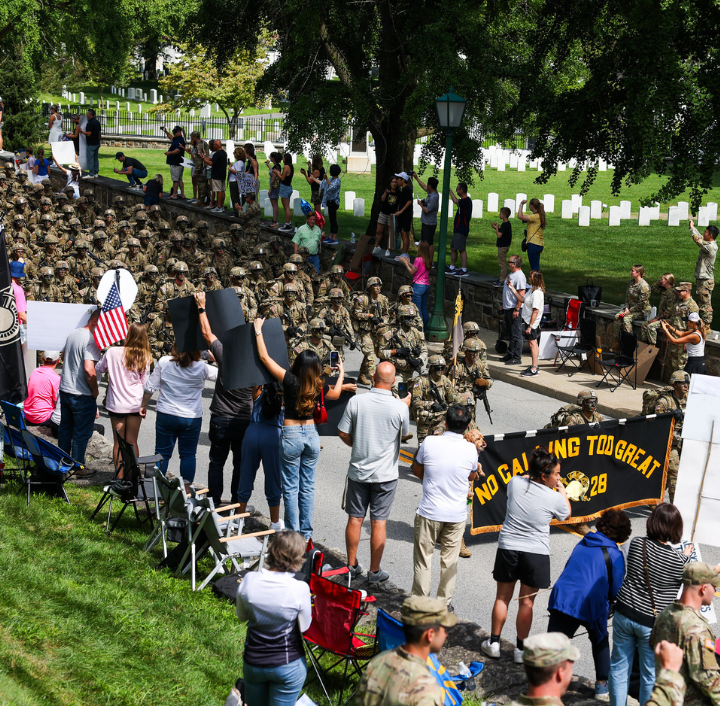 U.S. Military Academy Class of 2028 cadets complete the final event of cadet basic training, a 12-mile ruck march known as March Back at West Point, N.Y. on Aug. 12, 2024. Cadets were joined by faculty, staff and alumni throughout the march including members of their 50-year affiliate class. (U.S. Army photo by Sgt. 1st Class Alan Brutus)