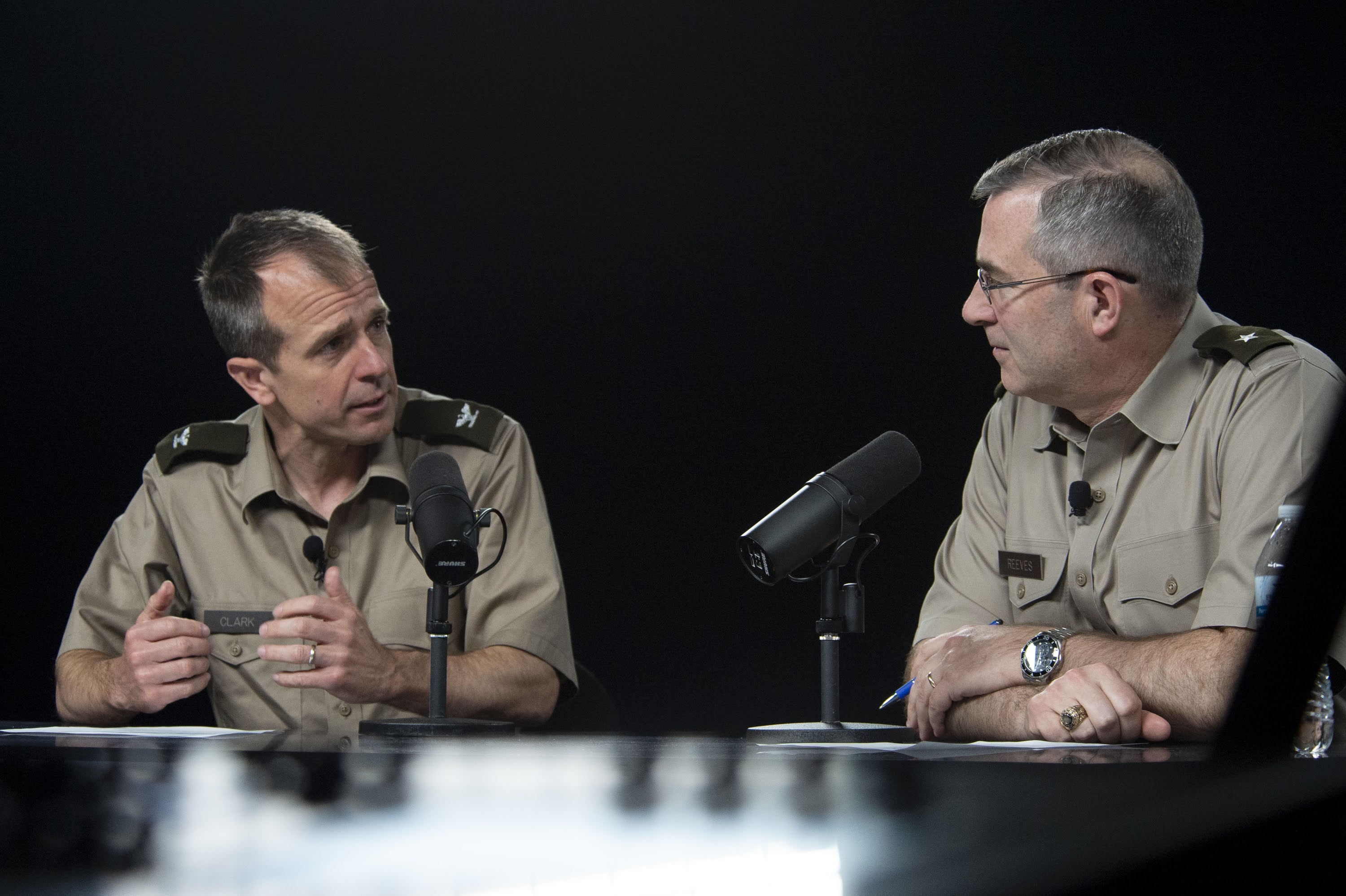 Col. Nicholas Clark and Brig. Gen. Shane Reeves discuss data literacy in the most recent episode of the Inside West Point: Ideas that Impact podcast. Photo Credit: Kyle Osterhoudt/ USMA PAO-VI 