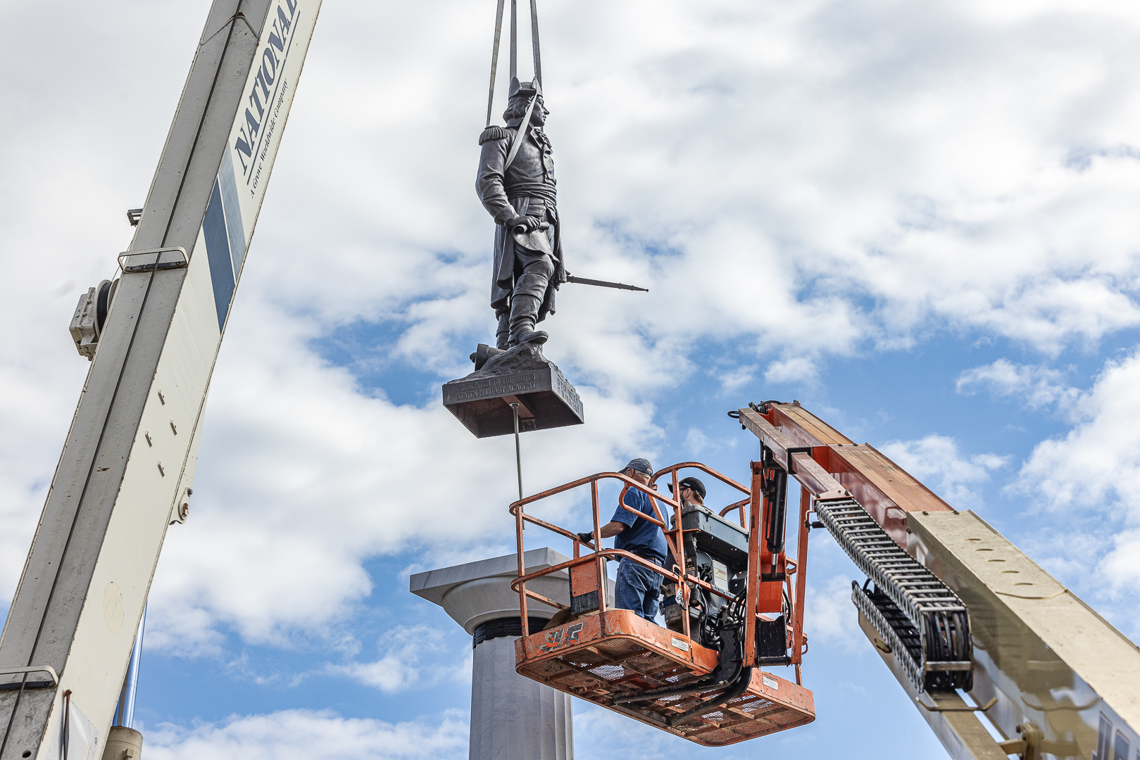 Renovations for the General Tadeusz Kosciuszko Monument were finally complete as the team worked on final touches before officially placing the Kosciuszko statue on the pedestal. Photo by Jorge Garcia/ USMA PAO.