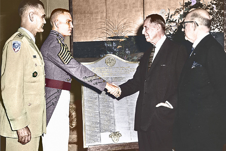 Ellis met MacArthur (right) as First Captain the day the retired general delivered his renowned speech upon his acceptance of the Thayer Award. 