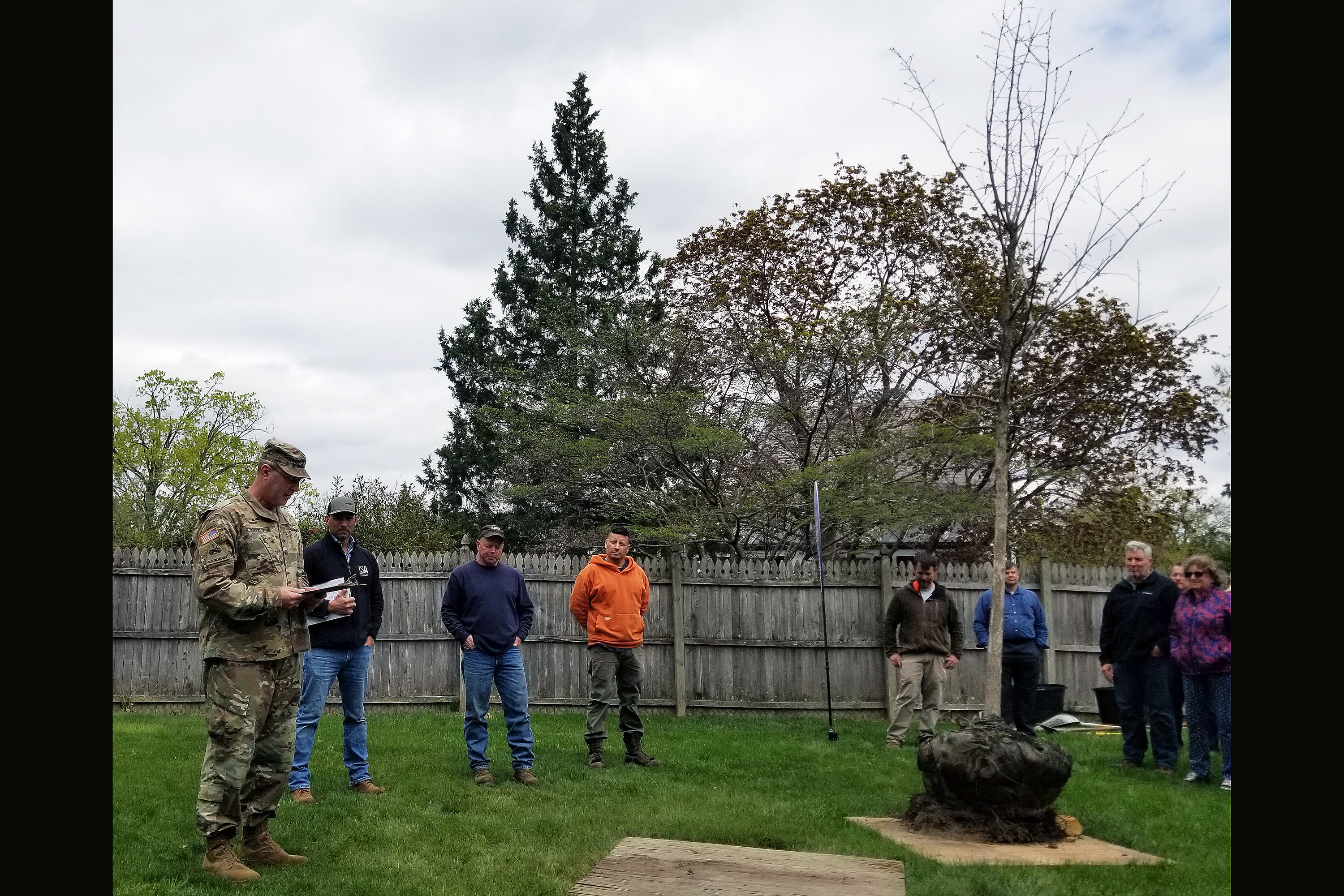 The West Point Directorate of Public Works Environmental and Grounds Team and West Point’s Green Team Environmental Club recently celebrated both Arbor and Earth Days by planting a Swamp White Oak tree behind the greenhouse of West Point Superintendent’s house. West Point’s Dean of the Academic Board, Brig. Gen. Shane Reeves, DPW’s Agronomist Phil Koury, Tree and Gardening Supervisor Rich Hawkenberry and Environmental Engineer Sapphira Whigham presented the tree for the Arbor Day celebration.
