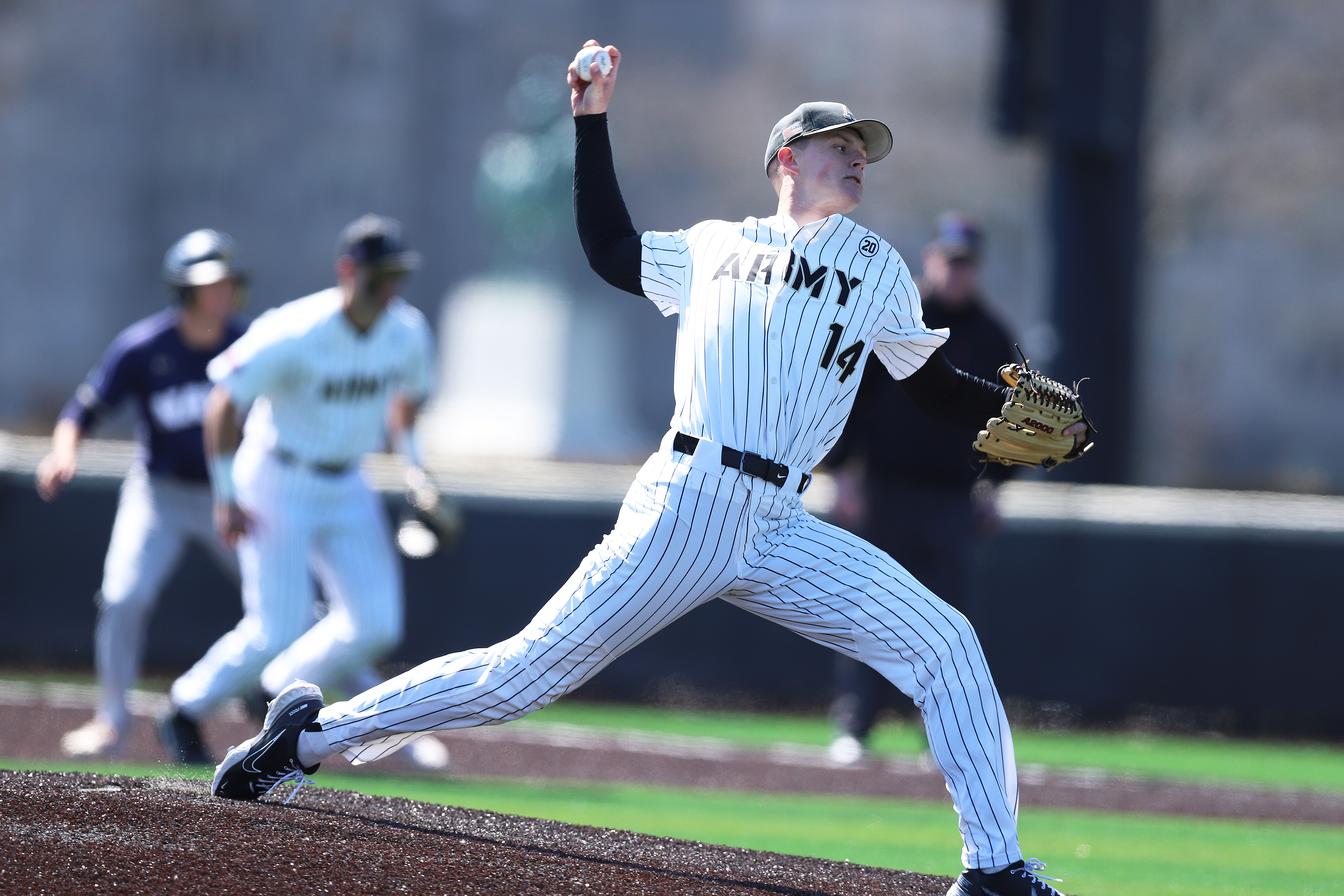 The Army West Point baseball team (15-12, 6-2 PL) defeated the Navy Midshipmen (14-15, 7-5, PL) 2-1 in Game 1 of April 3's doubleheader. Army's Addison Ainsworth secured the win for the Black Knights with a walk-off double in the bottom of the 10th inning. In Game 2, the Black Knights defeated the Midshipmen 5-0. Sam Ruta went 2-for-3, while scoring a run, three RBIs, a three-run home run and a double.   (Photo by Mady Salvani/Army Athletic Communications)