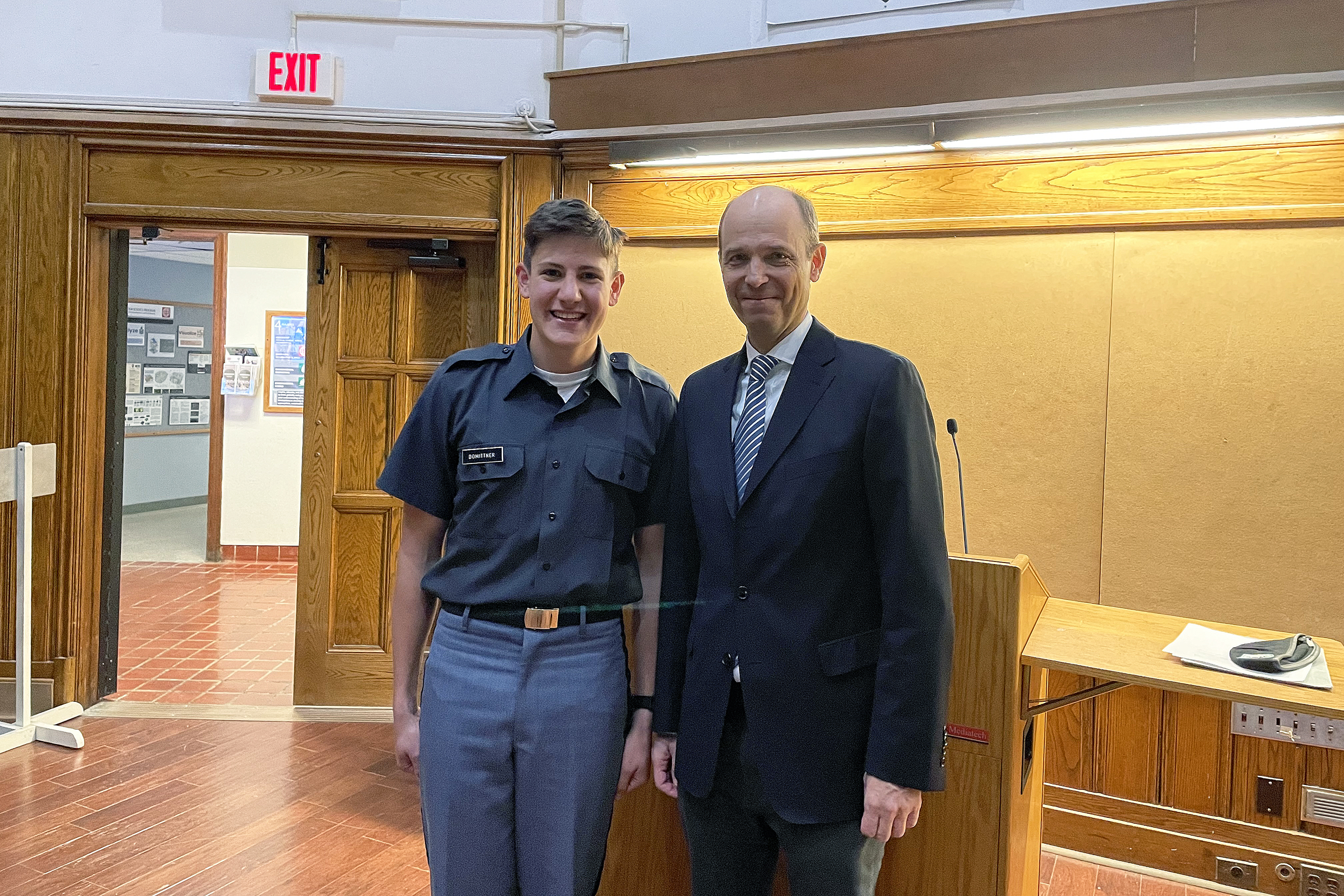 On March 20, the Austrian Ambassador to the United Nations, Ambassador Alexander Marschik, and the Austrian Maj. Gen. Juergen Ortner visited the U.S. Military Academy at West Point. As part of the visit, they were guest lecturers to all of the LG204 classes on a wide range of topics including Austrian history, security policy, the UN, the Austrian perspective on neutrality and Austrian military partnerships.    (Photo by Lt. Col. John Georg/DFL)