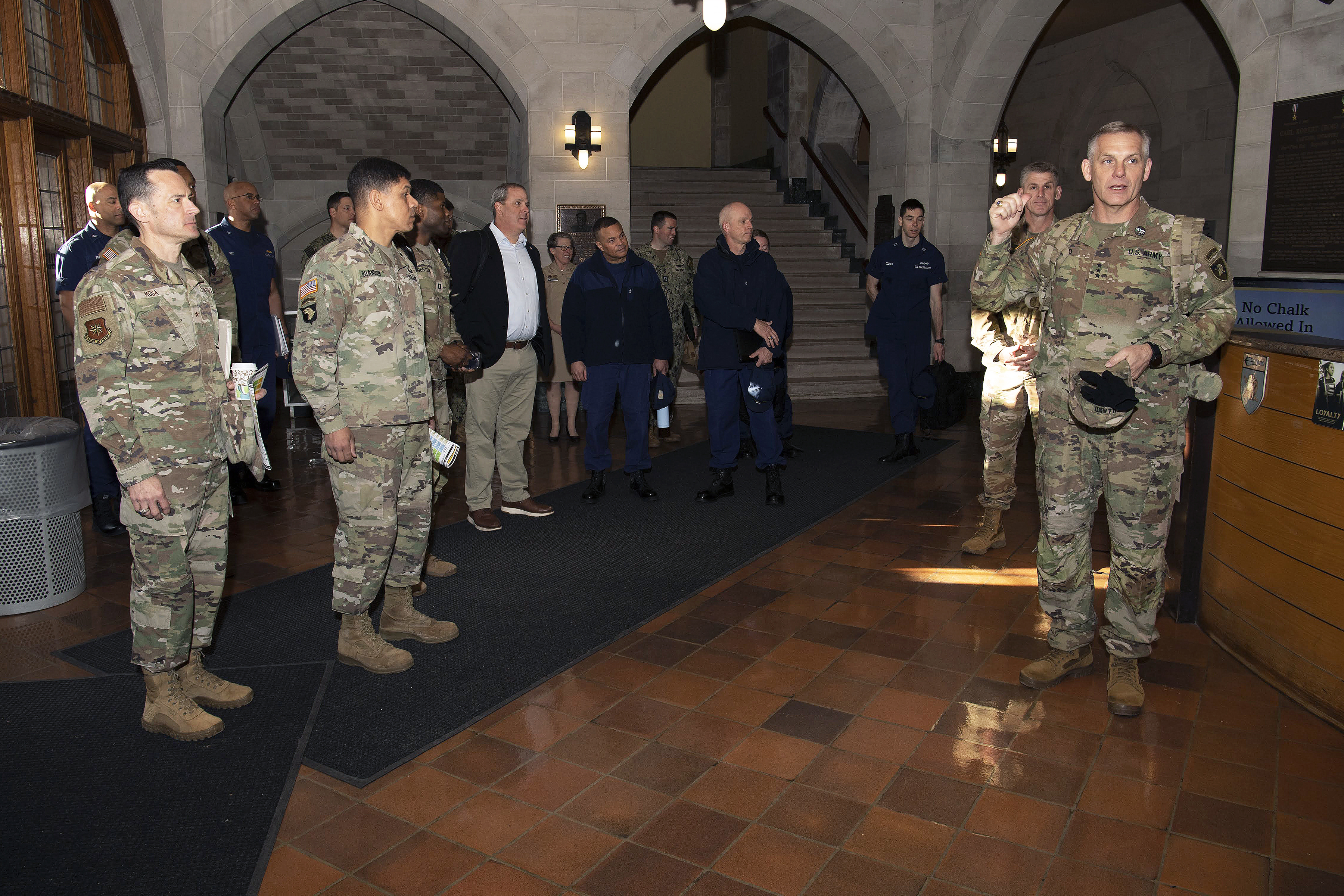 The U.S. Military Academy hosted the 62nd annual Conference of Service Academy Superintendents (COSAS) from April 2-5 to enable constructive collaboration and shared understanding of operational and strategic challenges common to the five service academy programs. Leadership from the U.S. Naval Academy, U.S. Air Force Academy, U.S. Coast Guard Academy and the U.S. Merchant Marine Academy attended the four-day COSAS event at West Point.   (Photo by John Pellino/USMA PAO)