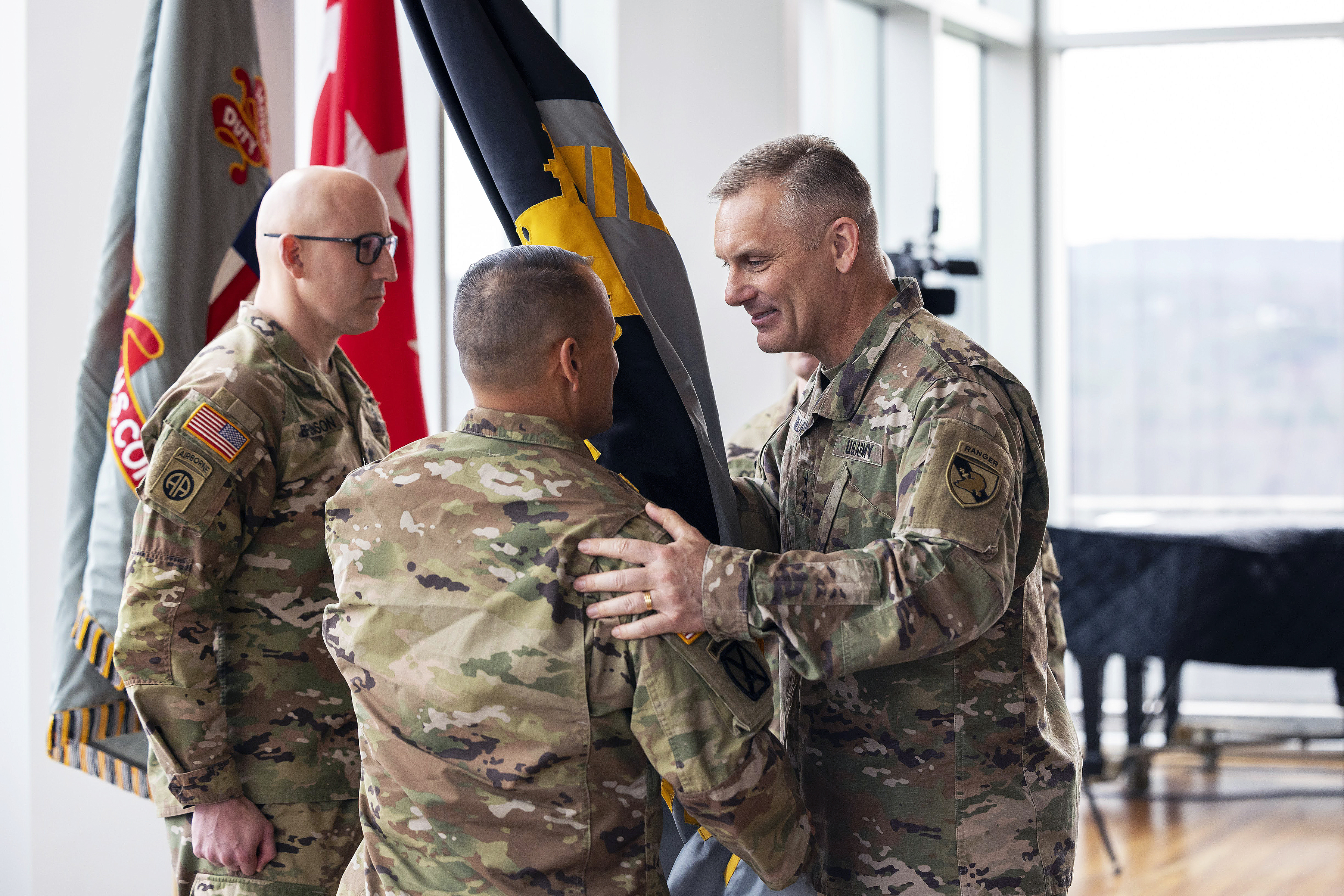 Command Sgt. Maj. Phil K. Barretto took accountability of the U.S. Military Academy command sergeant major position from Command Sgt. Maj. Michael J. Coffey during the USMA Change of Responsibility ceremony March 31 in the Haig Room at Jefferson Library. Barretto becomes the 22nd USMA command sergeant major.   (Photo by Christopher Hennen/USMA PAO)