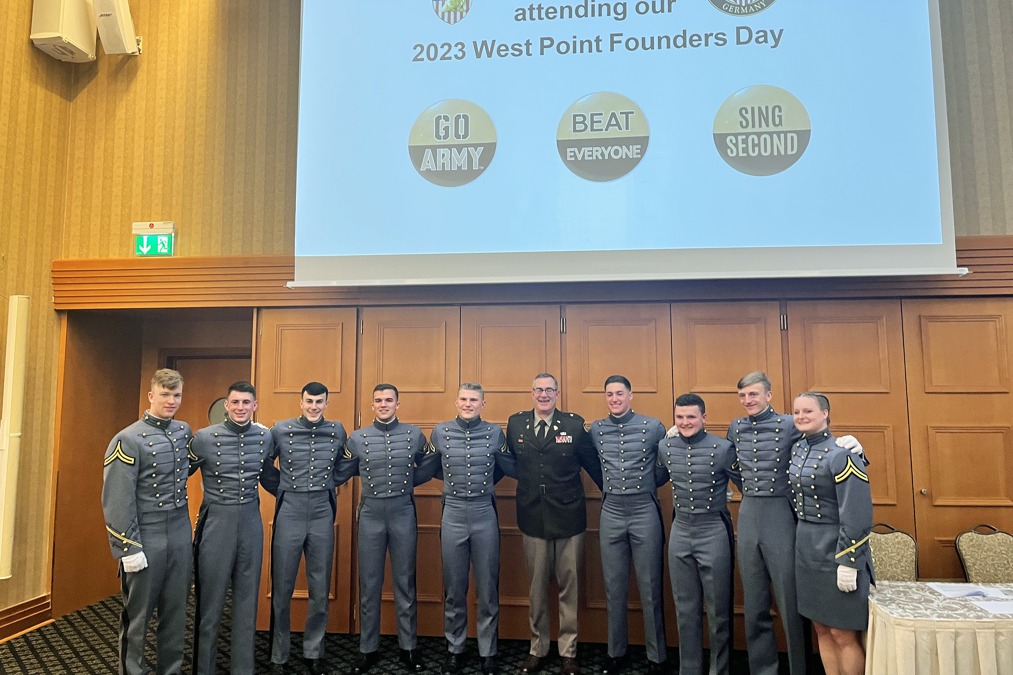 West Point Dean of the Academic Board Brig. Gen. Shane Reeves visited Bavaria, Germany from March 15-20 in conjunction with serving as the guest speaker for the Founders Day celebration held at Edelweiss Lodge and Resorts in Garmisch-Partenkirchen. Reeves met with nine U.S. Military Academy cadets who are studying abroad in Germany during the trip.  (Photo by Lt. Col. John Georg/DFL)