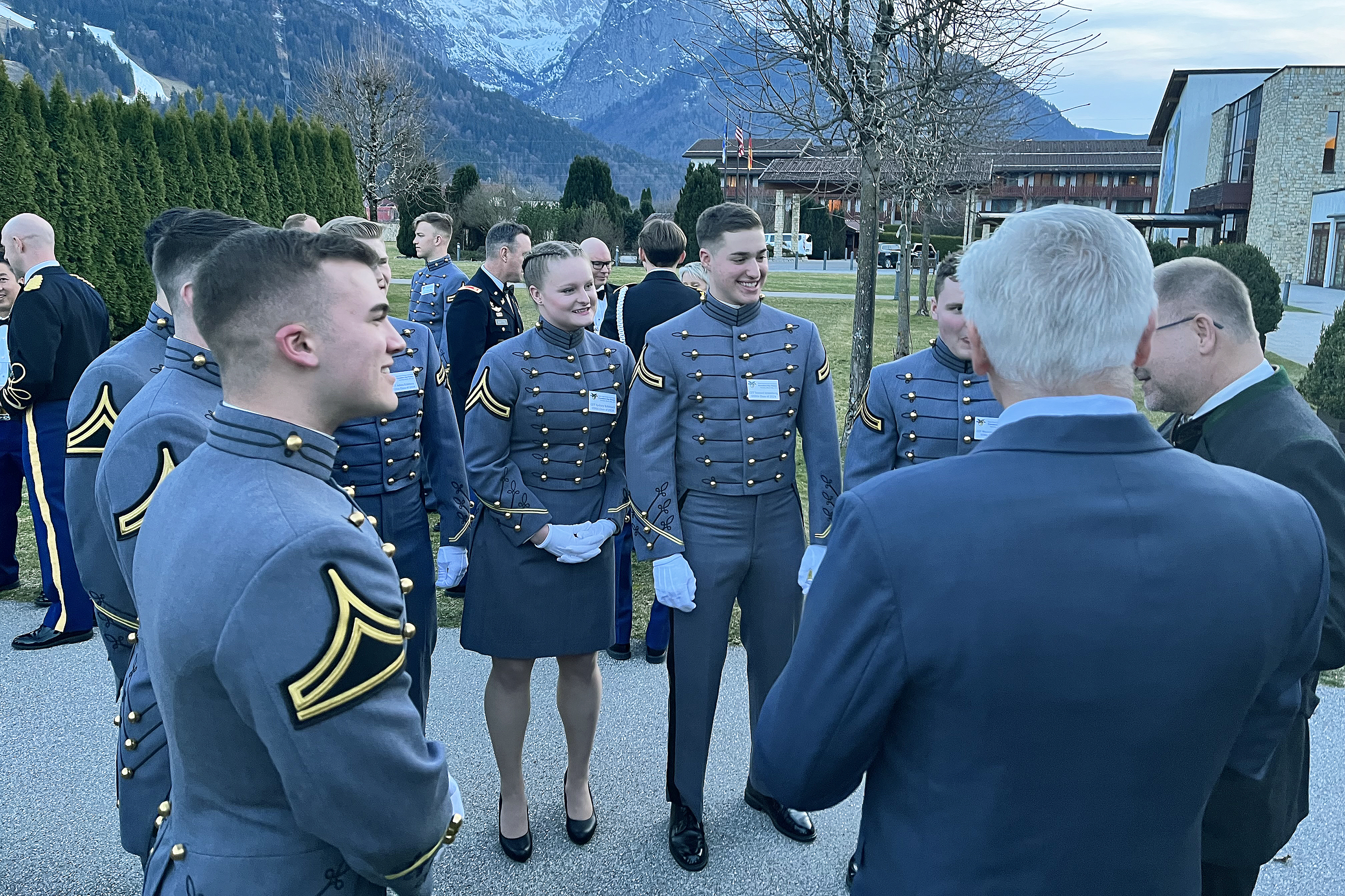 West Point Dean of the Academic Board Brig. Gen. Shane Reeves visited Bavaria, Germany from March 15-20 in conjunction with serving as the guest speaker for the Founders Day celebration held at Edelweiss Lodge and Resorts in Garmisch-Partenkirchen. Reeves met with nine U.S. Military Academy cadets who are studying abroad in Germany during the trip.  (Photo by Lt. Col. John Georg/DFL)