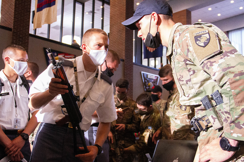 Whether a cadet wishes to explore the ancient, but never aging game of chest, join the boxing team, weapons team (above) or delve into Women’s Team Handball, cadets were given the opportunity to discover what appealed to them the most during the traditional two-day Club Night event Aug. 16-17.	 