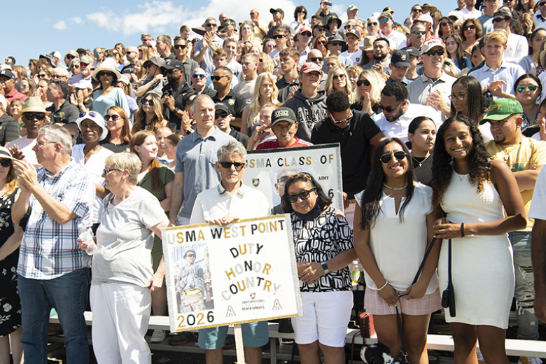 Family, friends and community members cheer on the Class of 2026 cadets as they get accepted into the Corps of Cadets.   		(Photo by John Pellino/USMA PAO)
