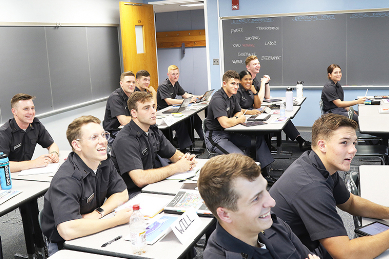 The U.S. Military Academy kicked off classes for the 2022-23 academic year on Aug. 15. (All photos) Capt. Kevin Scruggs teaches CE350 Infrastructure Engineering to cadets, which is a course in the infrastructure engineers sequence and one of five sequences for all non-engineer majors. The cadets were learning about critical infrastructure during this lesson.  								                   		       Photos by Capt. David Hoy/USMA PAO