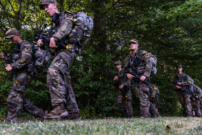 Members of the U.S. Military Academy Class of 2026 complete the 12-mile road march, also known as March Back, from Lake Frederick to West Point signifying the successful completion of Cadet Basic Training. 